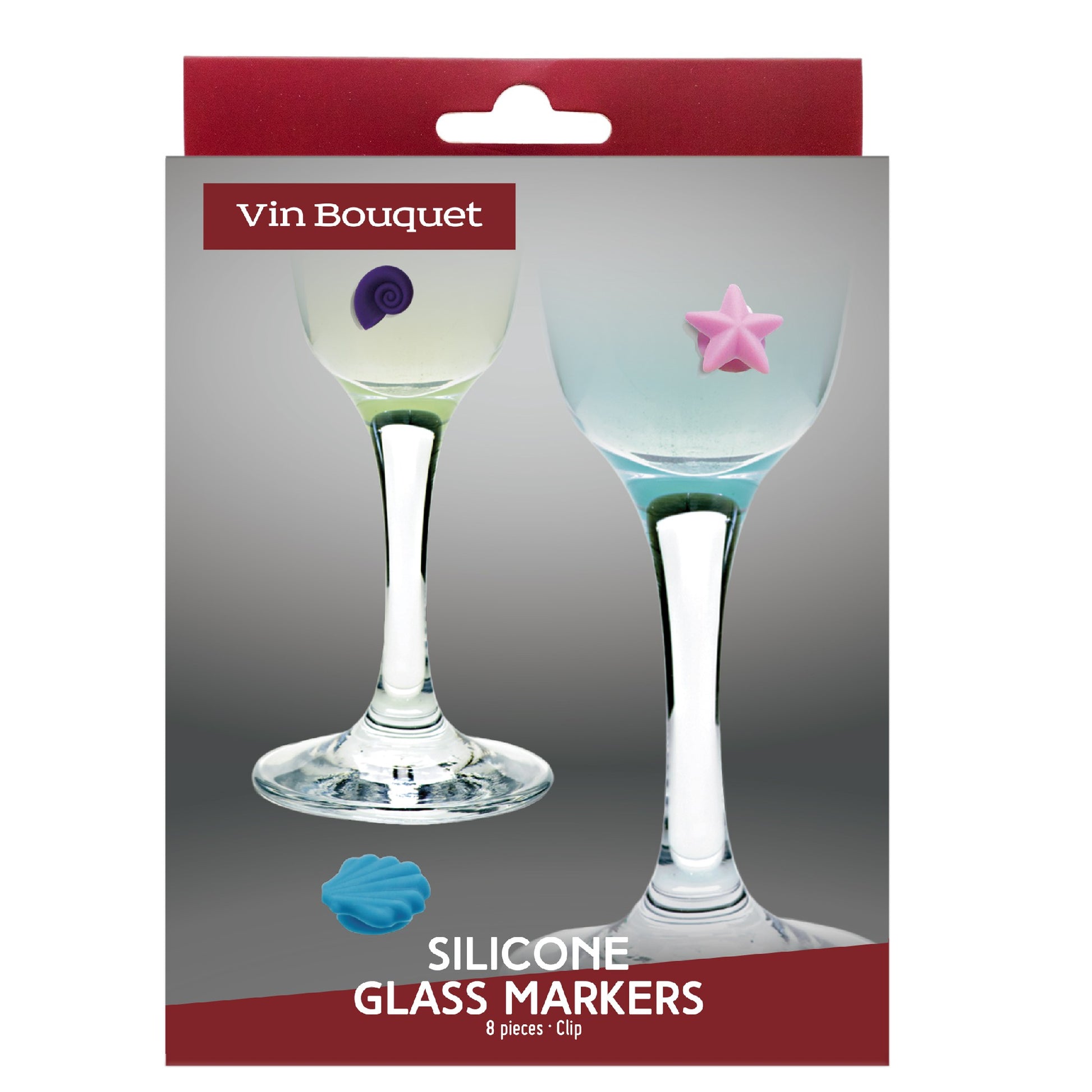 Set de 8 marcacopas de silicona surtidos Flamencos,Peces,Copas,Coralino,Emojis