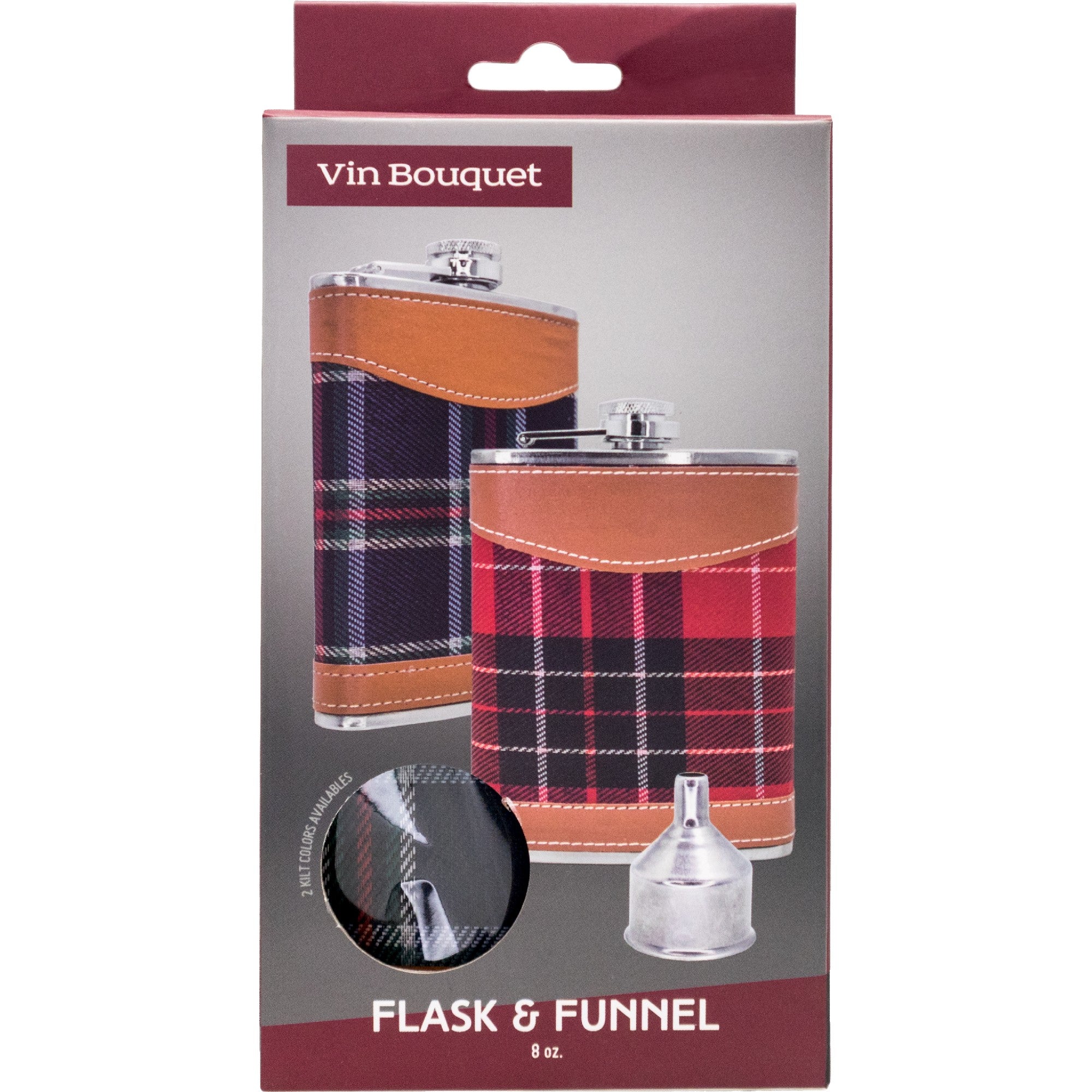 Petaca con embudo 6 OZ / Madera,7 OZ / Inox,8 OZ / Madera-Negro,8 OZ / Corcho,8 OZ / Cuadro Escoces,8 OZ / Piel