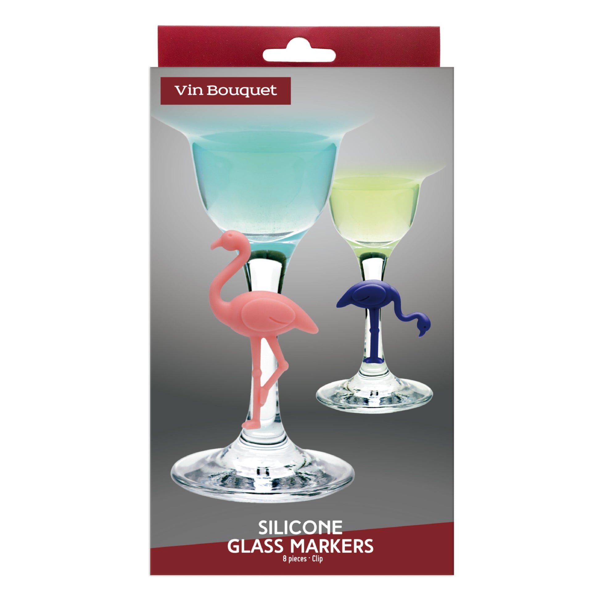 Set de 8 marcacopas de silicona surtidos Flamencos,Peces,Copas,Coralino,Emojis