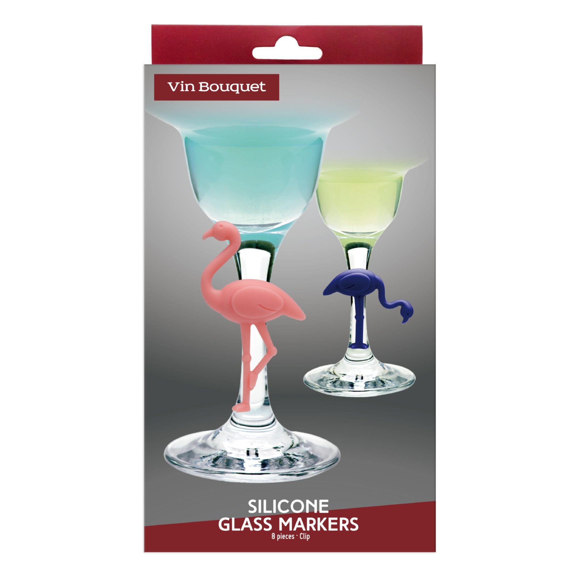 Set de 8 marcacopas de silicona surtidos Flamencos,Peces,Copas,Coralino,Emojis