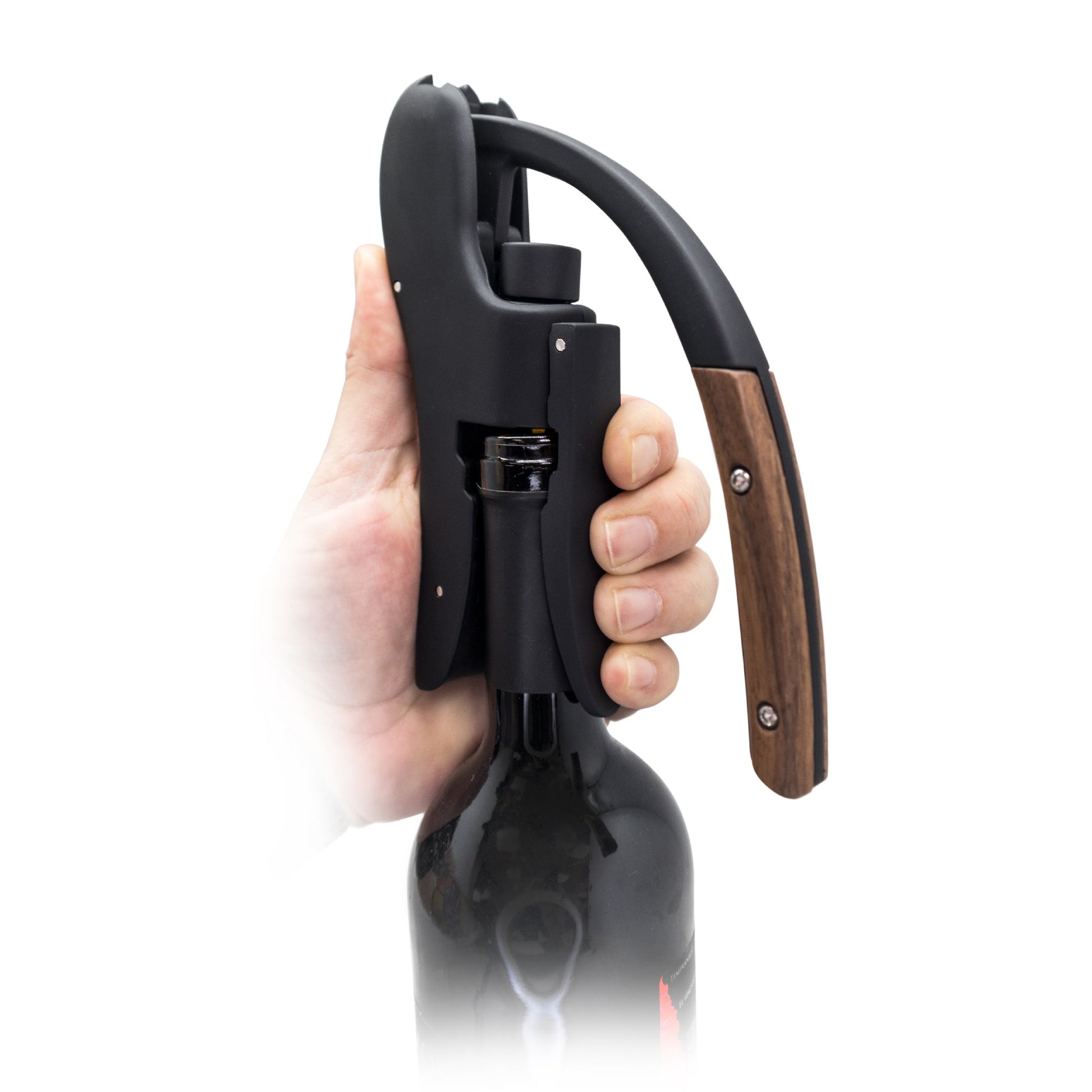 Sacacorchos de palanca con asas ergonómicas Inox,Madera-Negro