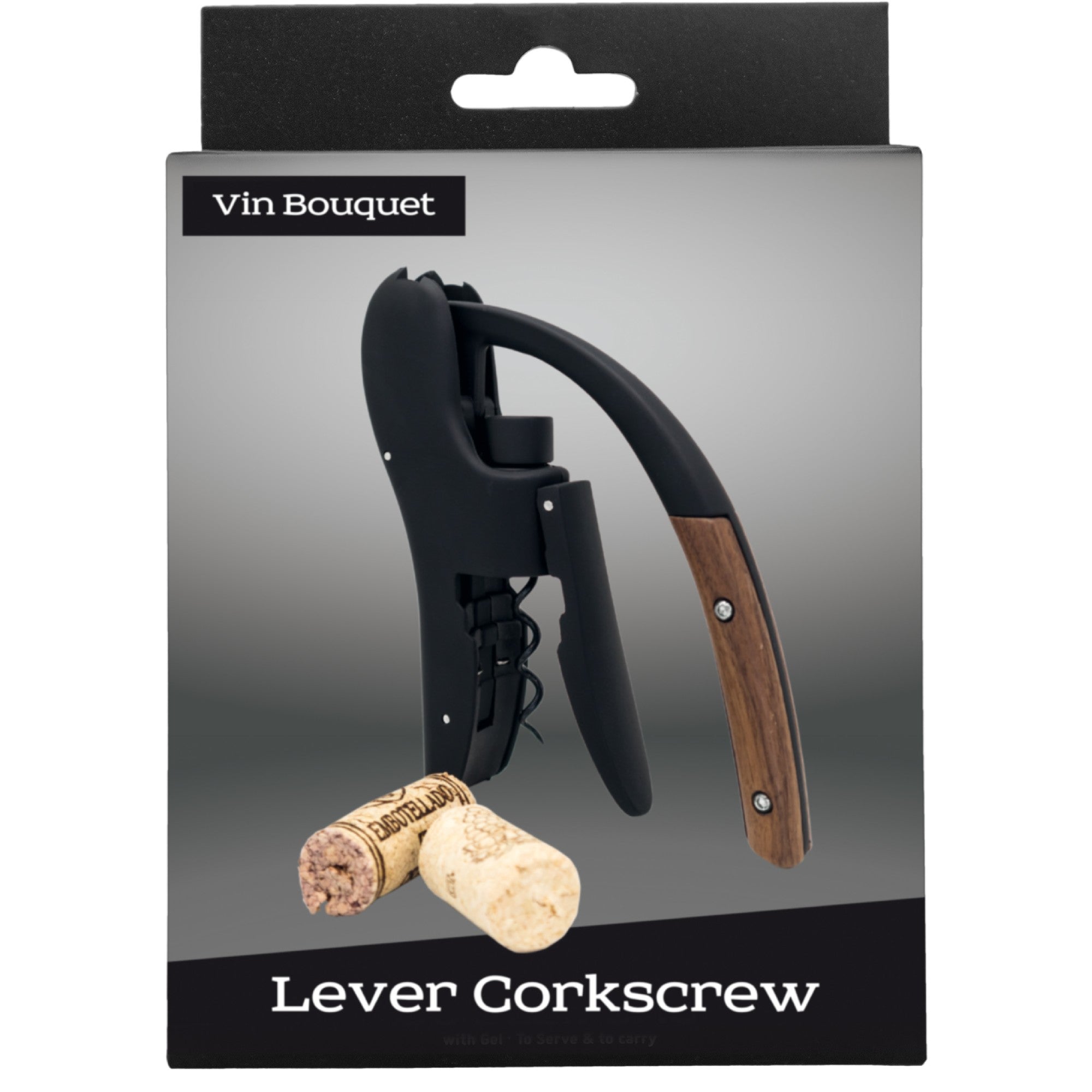 Sacacorchos de palanca con asas ergonómicas Inox,Madera-Negro