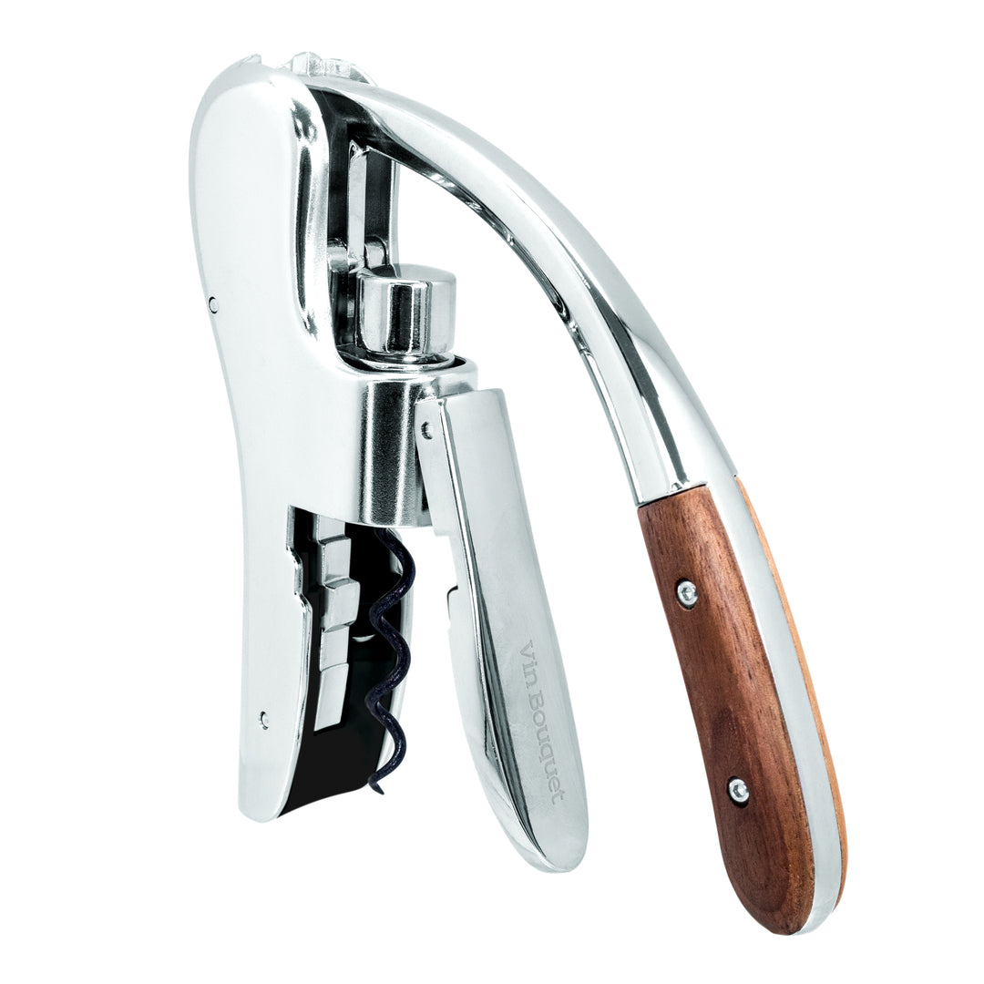 Sacacorchos de Palanca Cromado y Madera