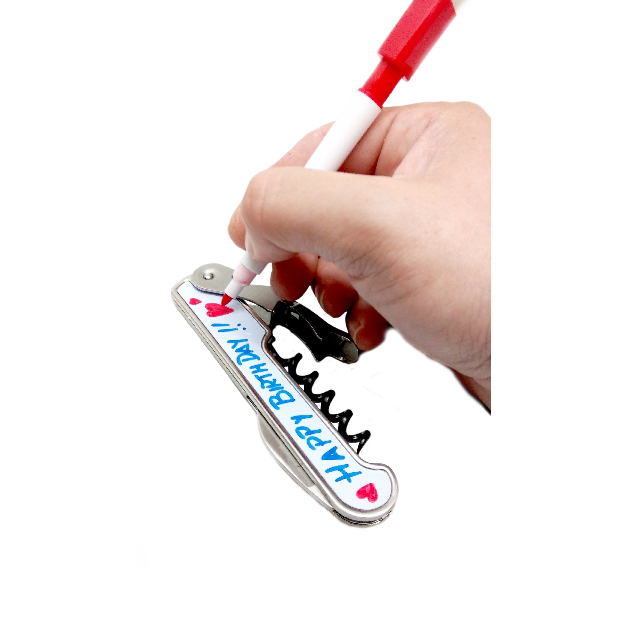 Sacacorchos personalizable con rotulador y abridor