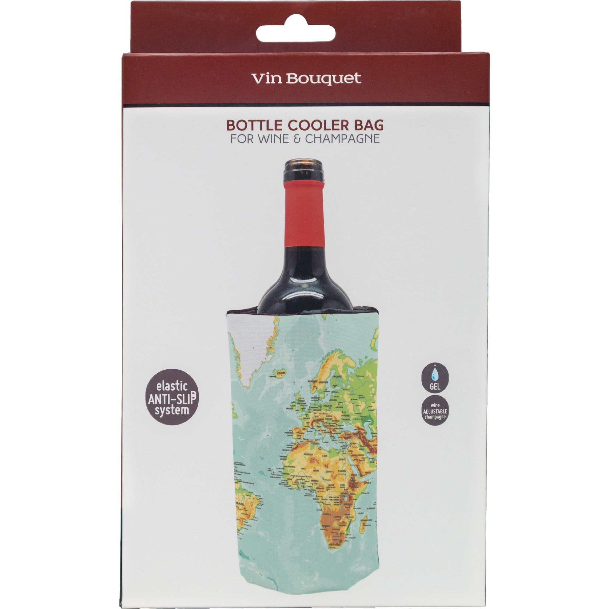 Funda Enfriadora Estampada para Botellas Mapa Mundi,Uvas Negras,Uvas Verdes,Negro