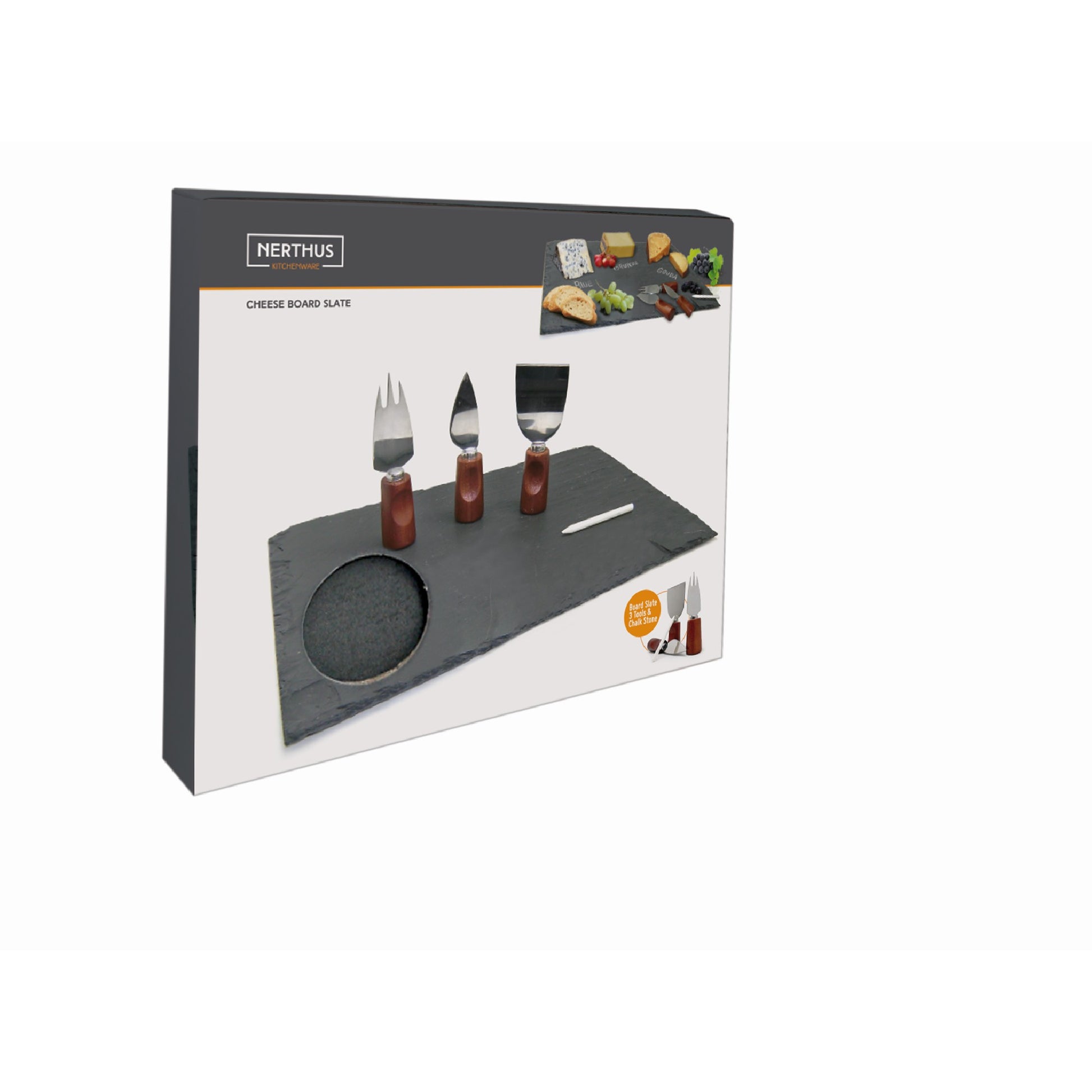 Bandeja de pizarra con 3 cubiertos para queso