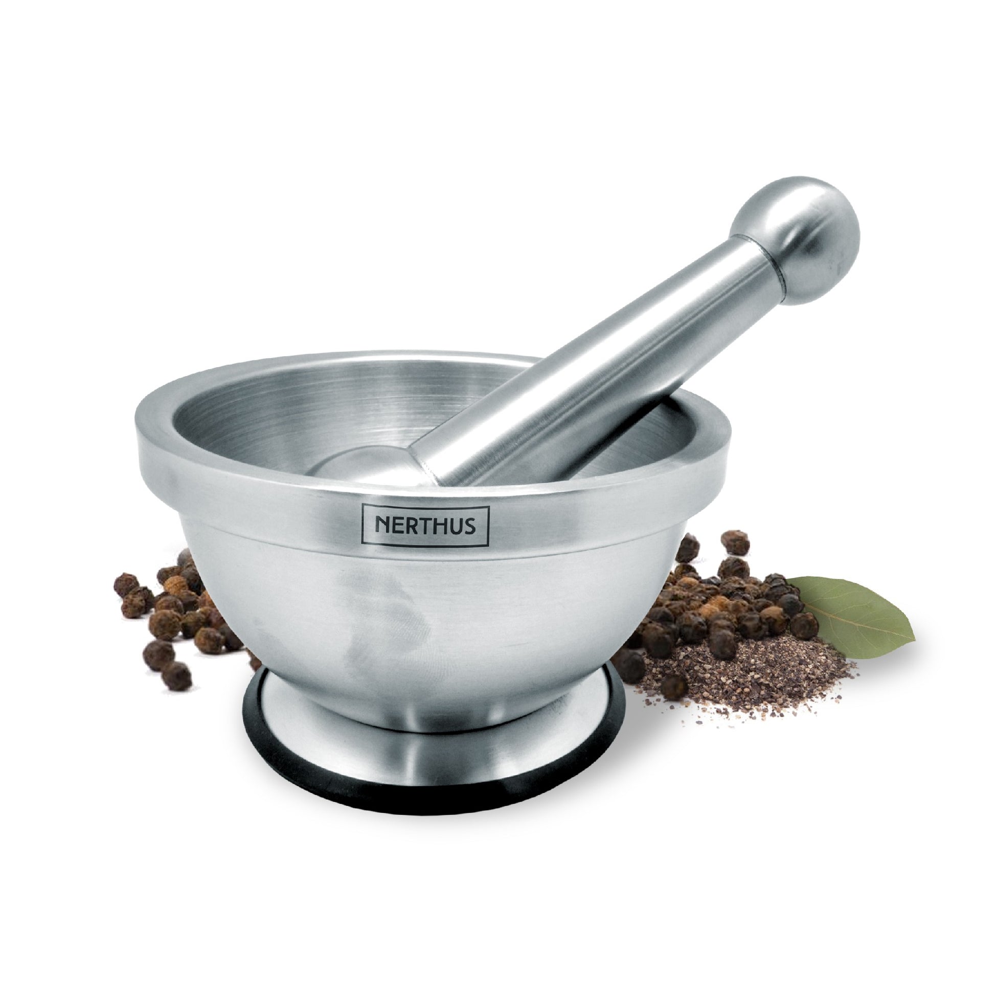 Mortero de acero inoxidable con base antideslizante