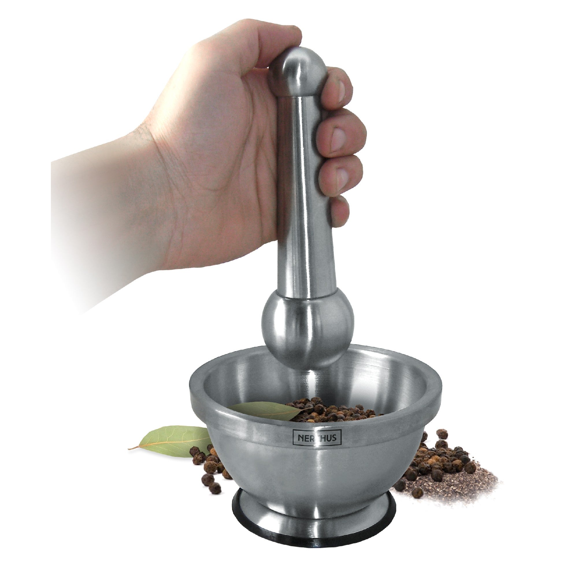 Mortero de acero inoxidable con base antideslizante