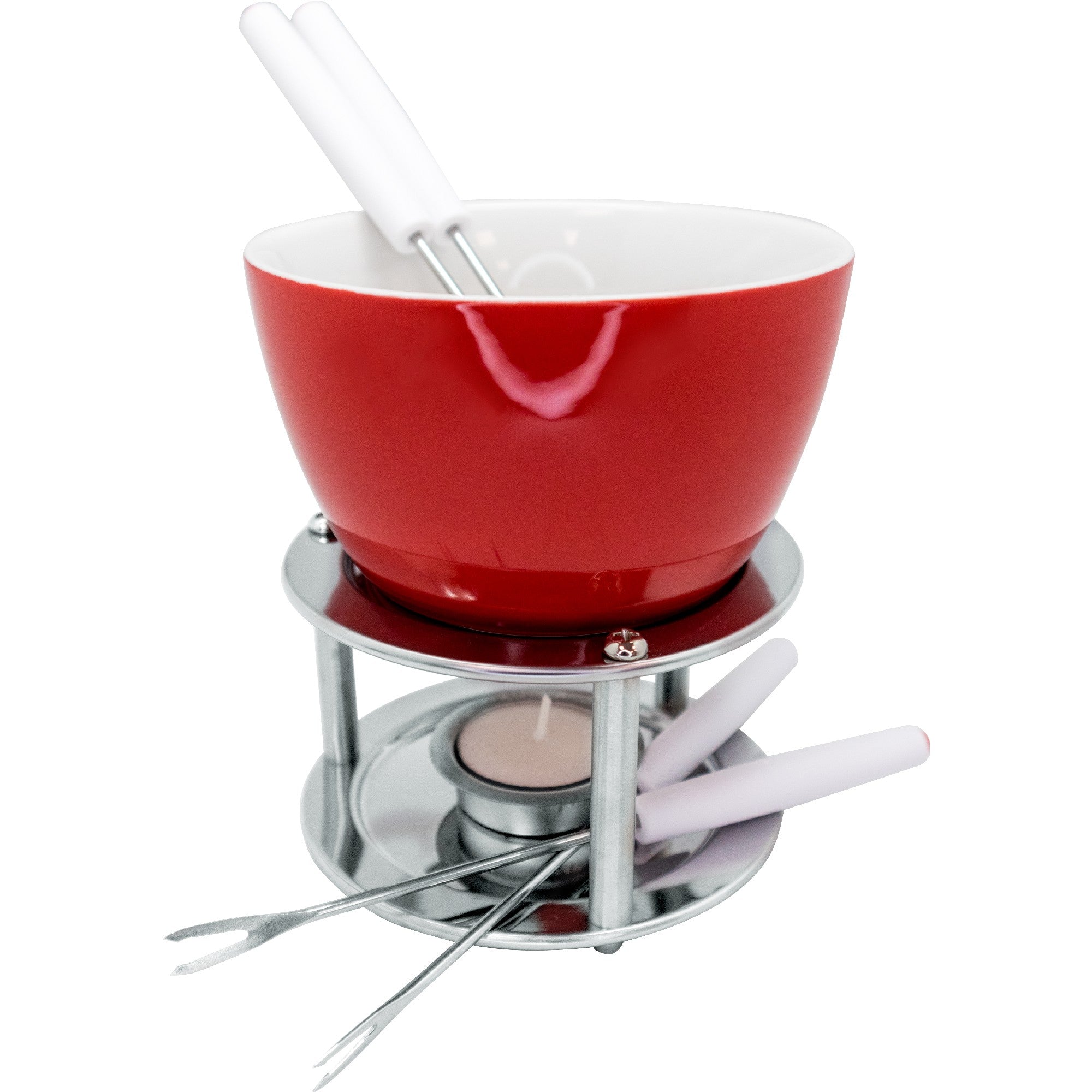 Fondue de cerámica con pinchos y vela