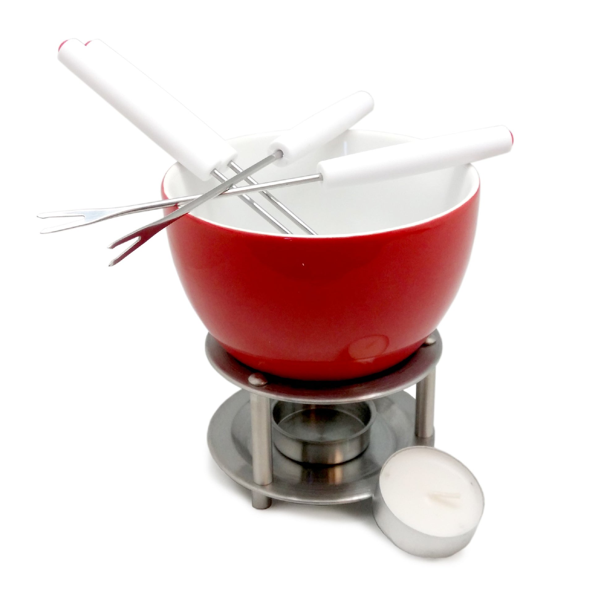 Fondue de cerámica con pinchos y vela