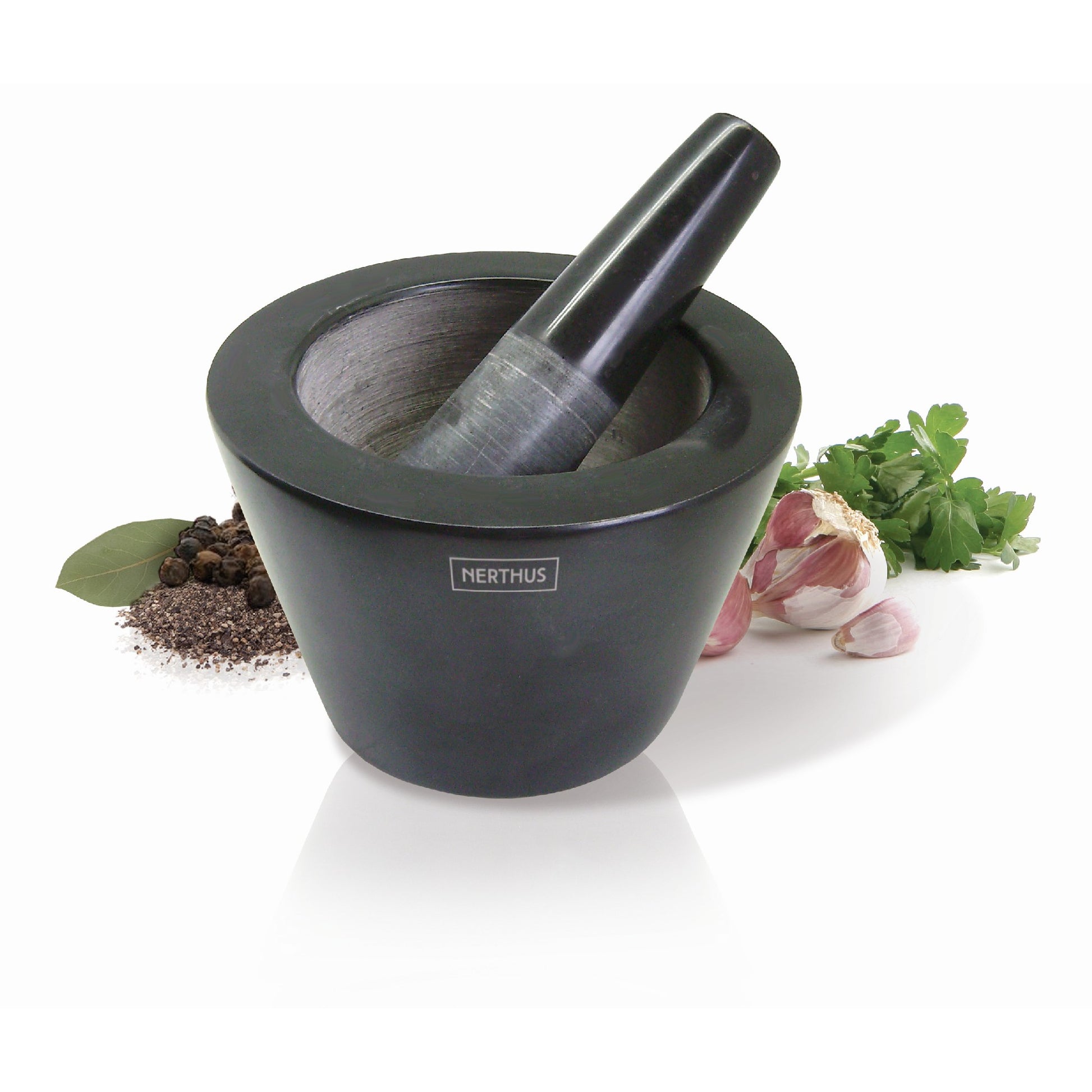 Mortero de mármol negro tradicional y resistente