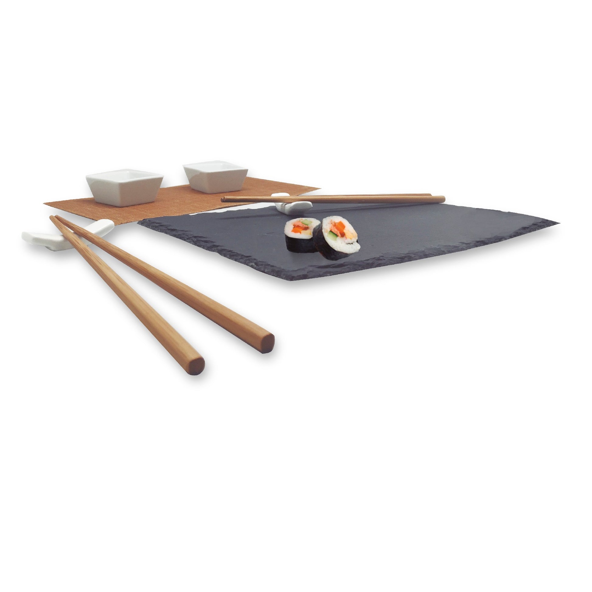 Set de sushi con bandeja de pizarra y accesorios