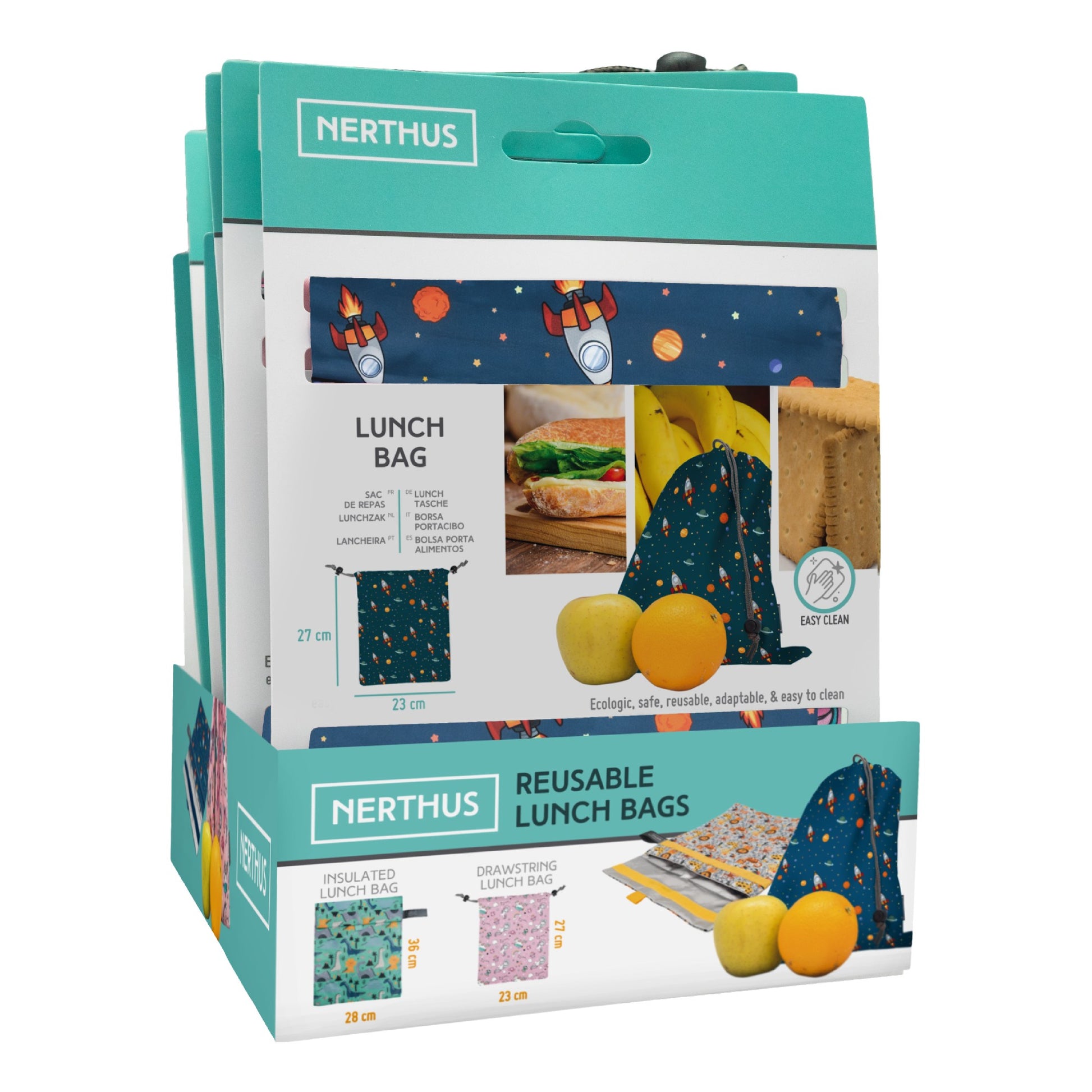 Bolsa de Almuerzo Infantil con Cierre de Cordón Leones,Unicornios,Dinosaurios,Espacio,Fútbol,Coches