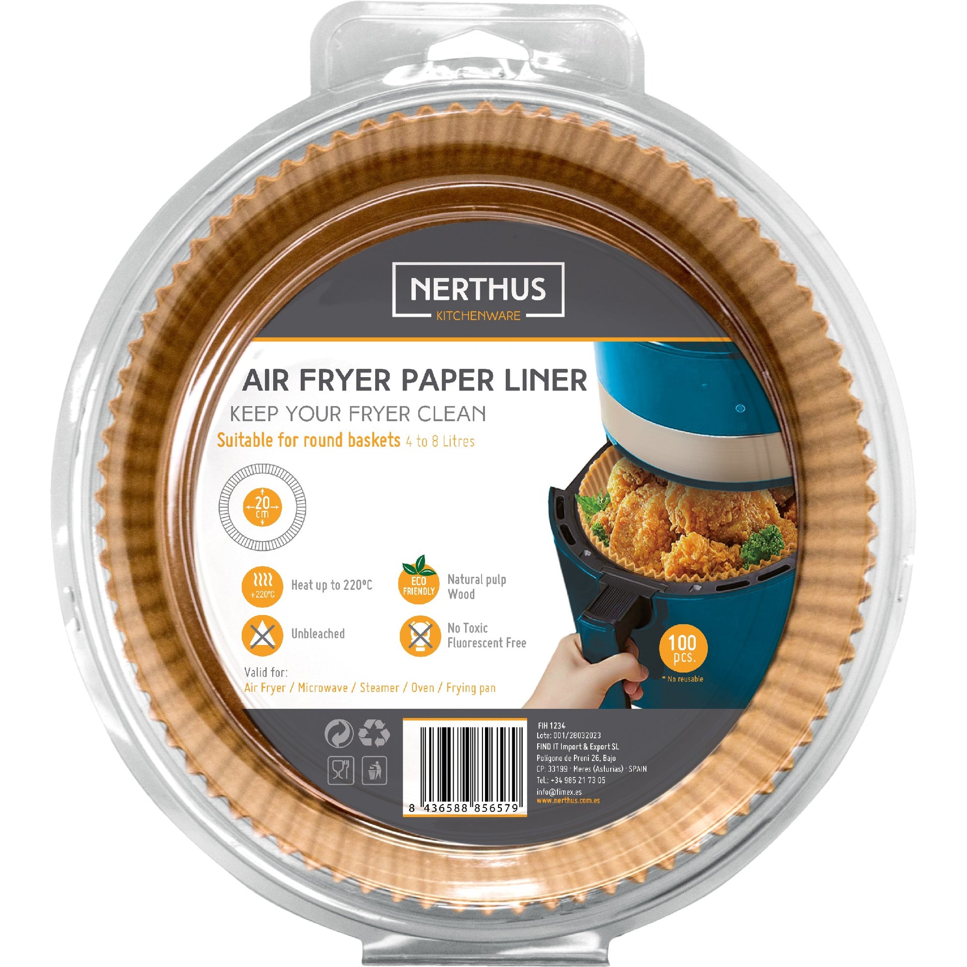 Bandeja de Papel Redonda para Freidora de Aire – 20x20 cm, 100 Piezas