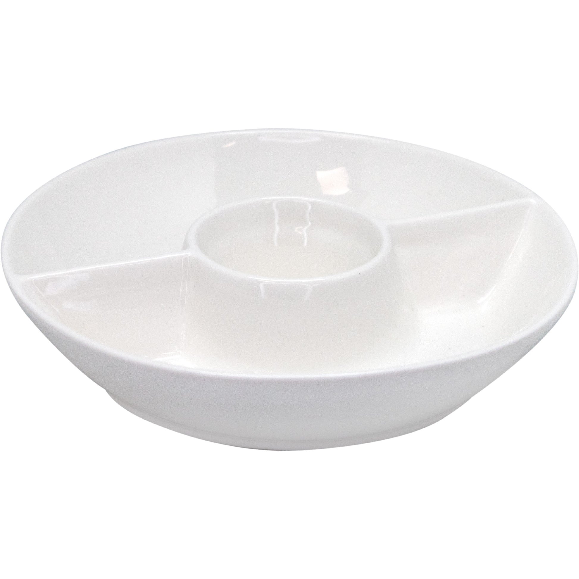 Plato Redondo Triple de Porcelana para Snacks – Tipo Bowl