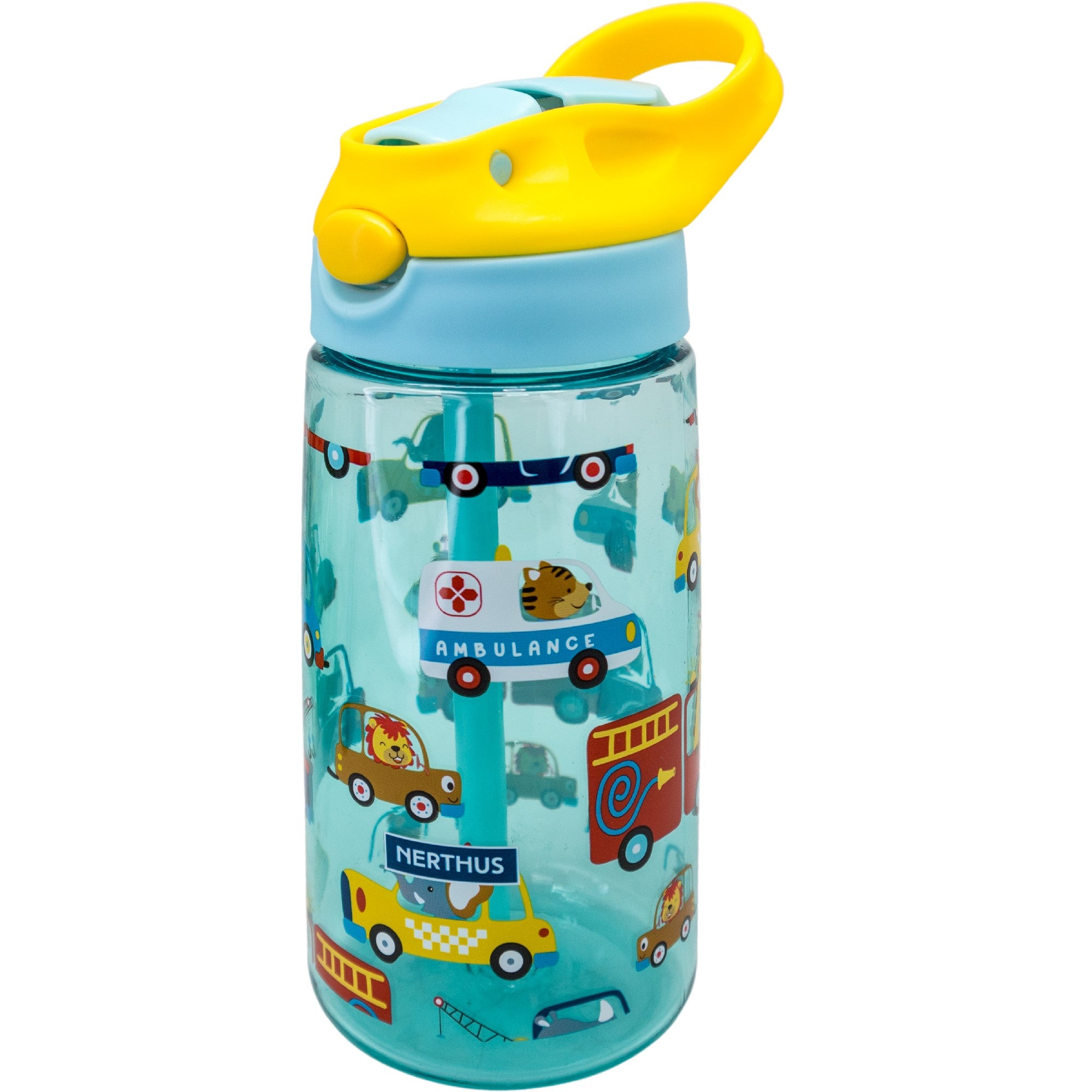 Botella Infantil Tritán 450 ml con Pajita Coches
