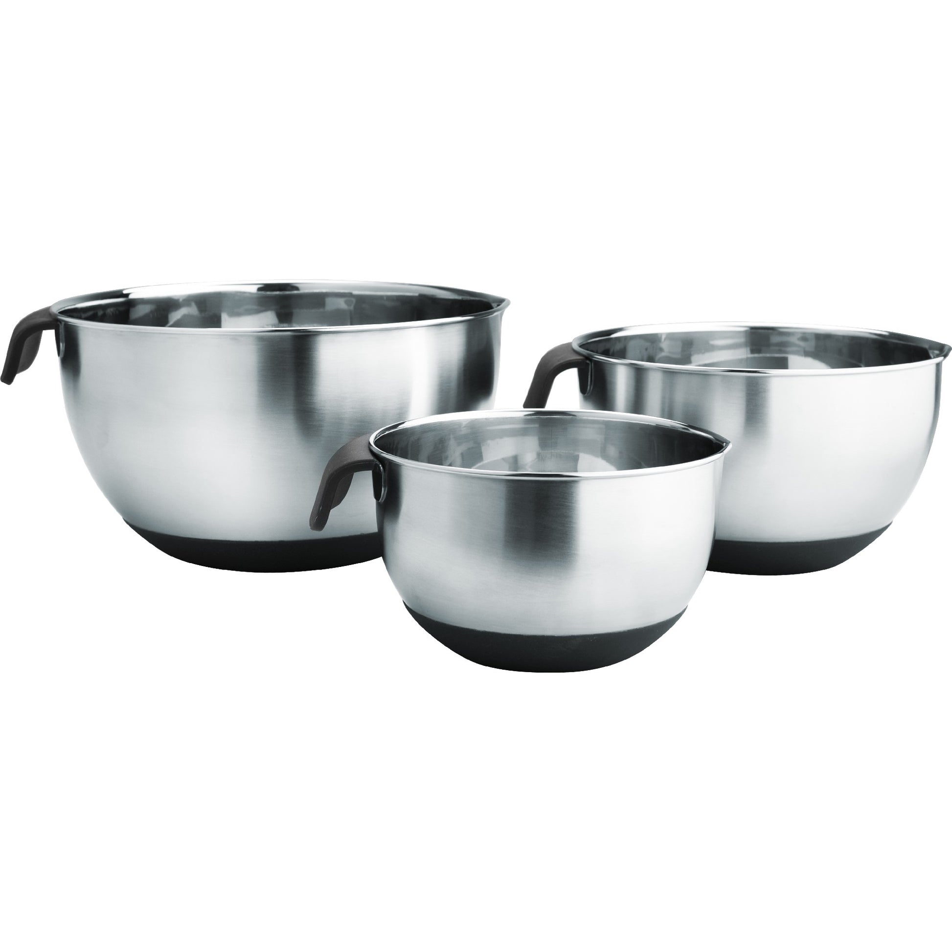 Set de 3 bowls de acero inoxidable con asas y base antideslizante