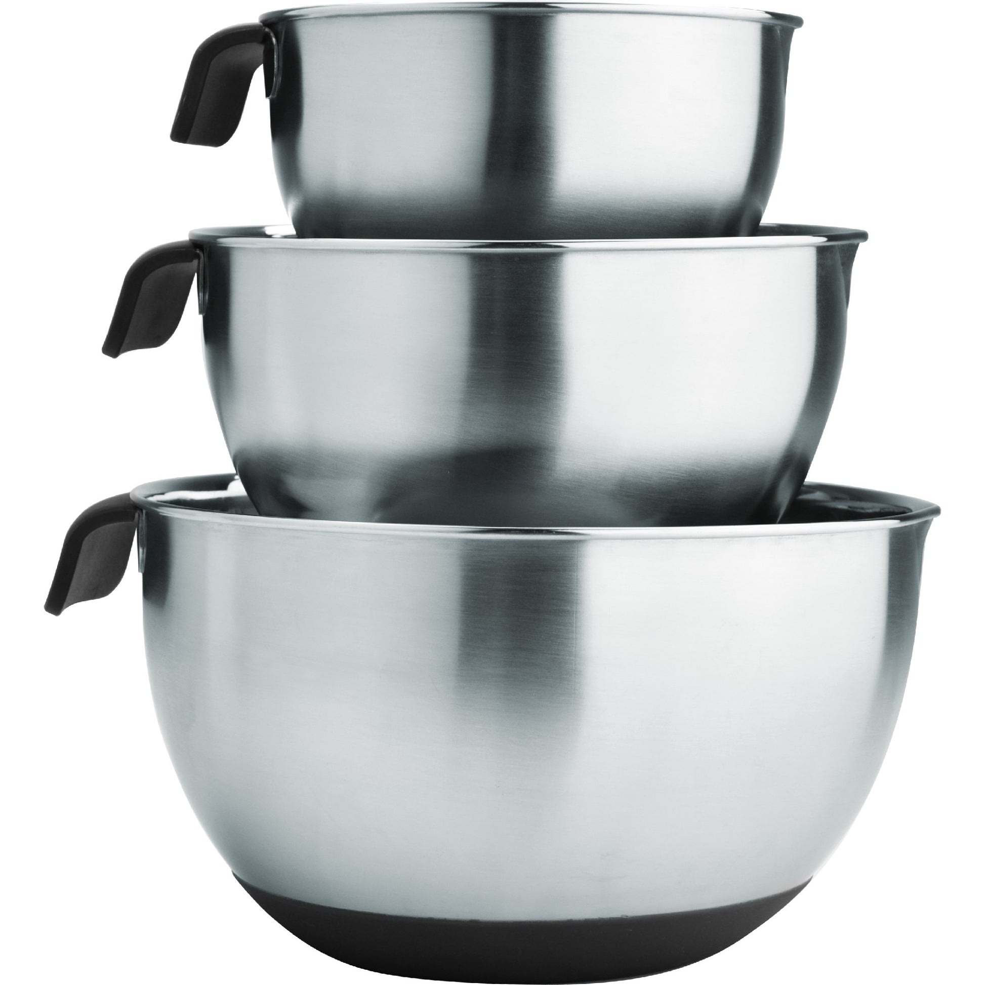 Set de 3 bowls de acero inoxidable con asas y base antideslizante