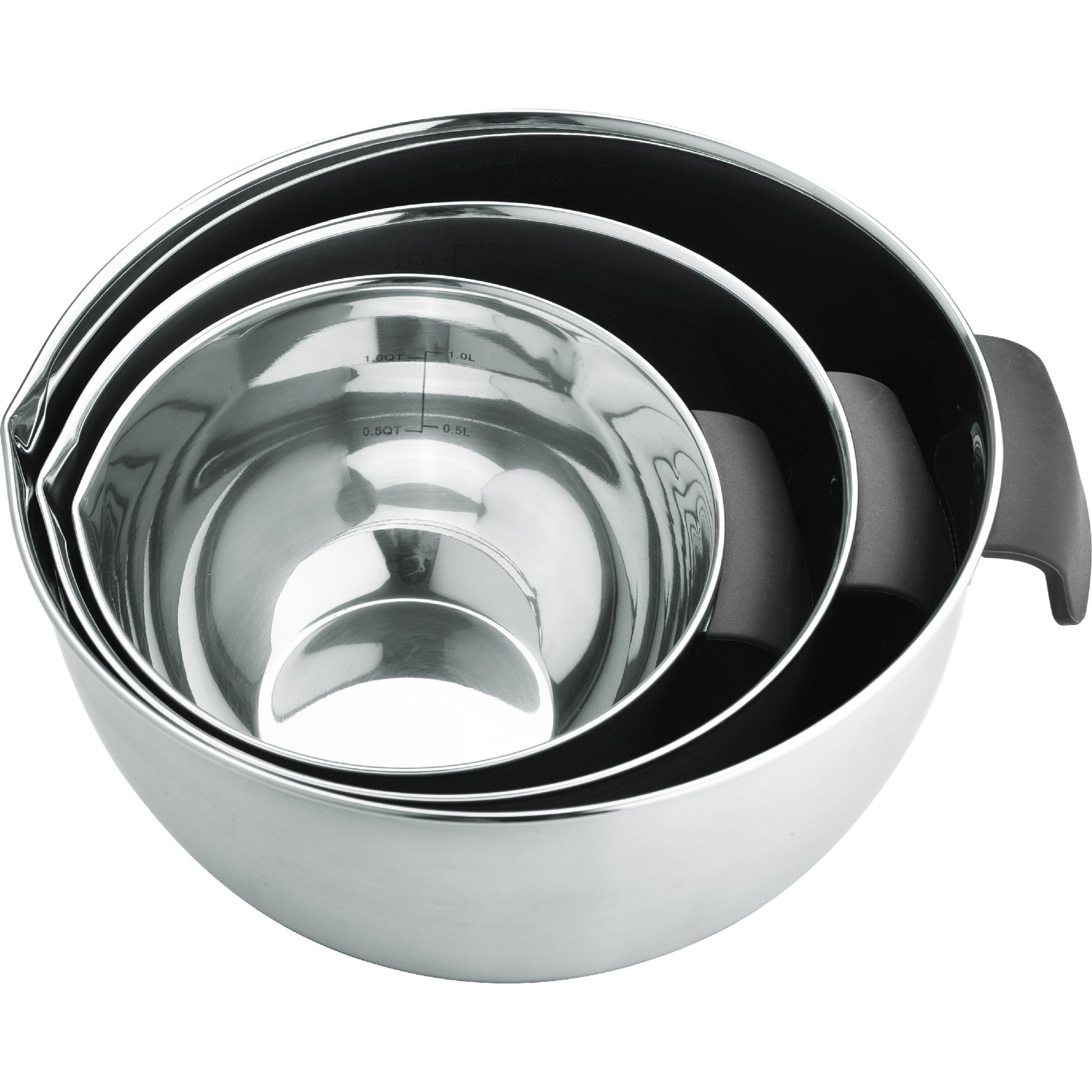 Set de 3 bowls de acero inoxidable con asas y base antideslizante