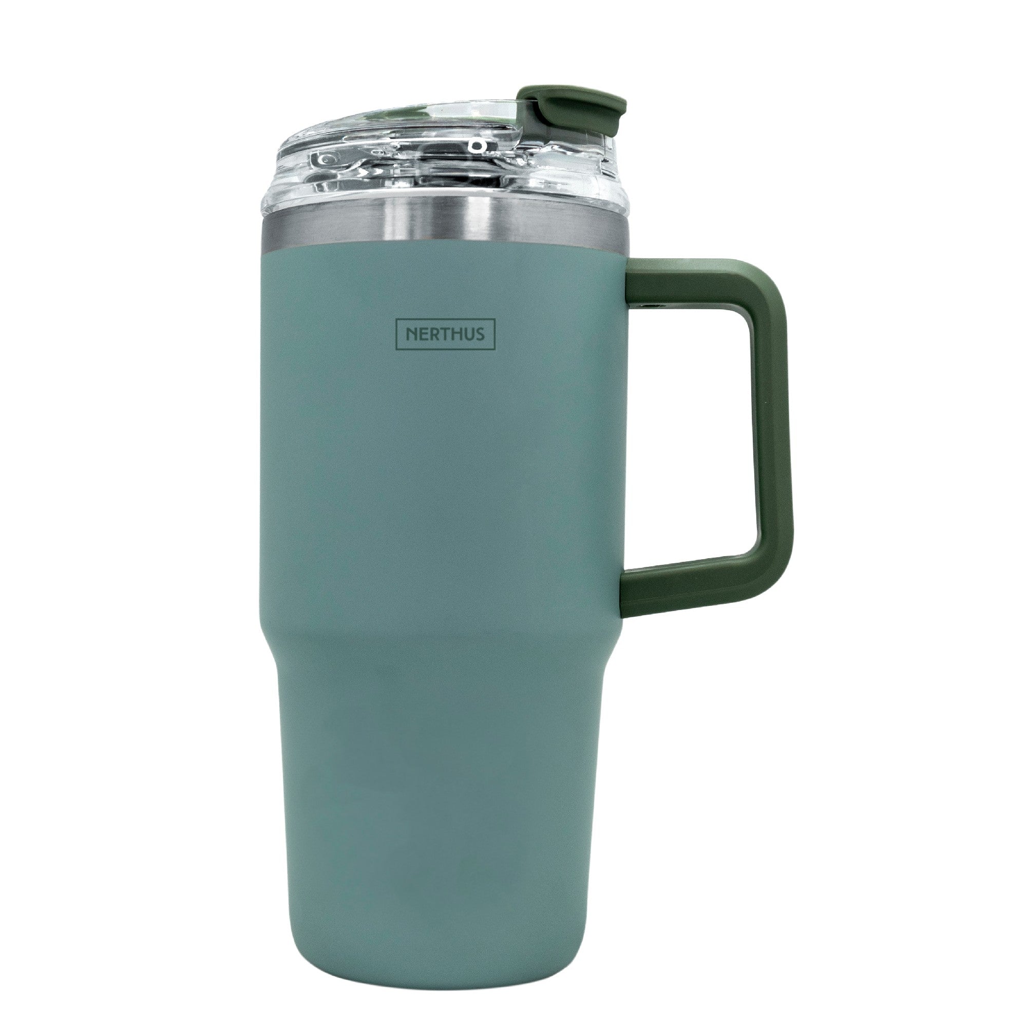 Taza térmica con tapa hermética y pajita Verde Militar / 600 ml