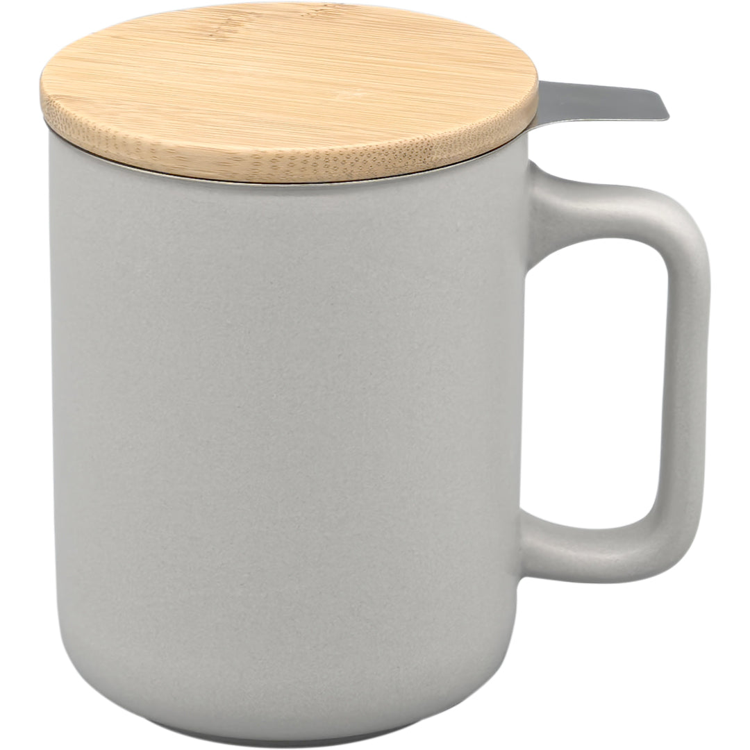 Taza de Té Cerámica con Filtro Infusor Inox y Tapa de Bambú