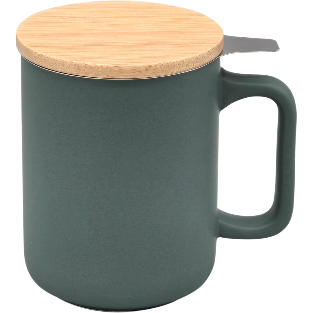 Taza de Té Cerámica con Filtro Infusor Inox y Tapa de Bambú