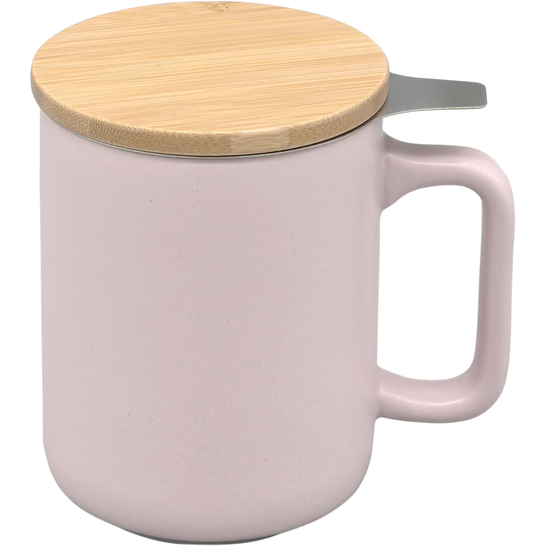 Taza de Té Cerámica con Filtro Infusor Inox y Tapa de Bambú
