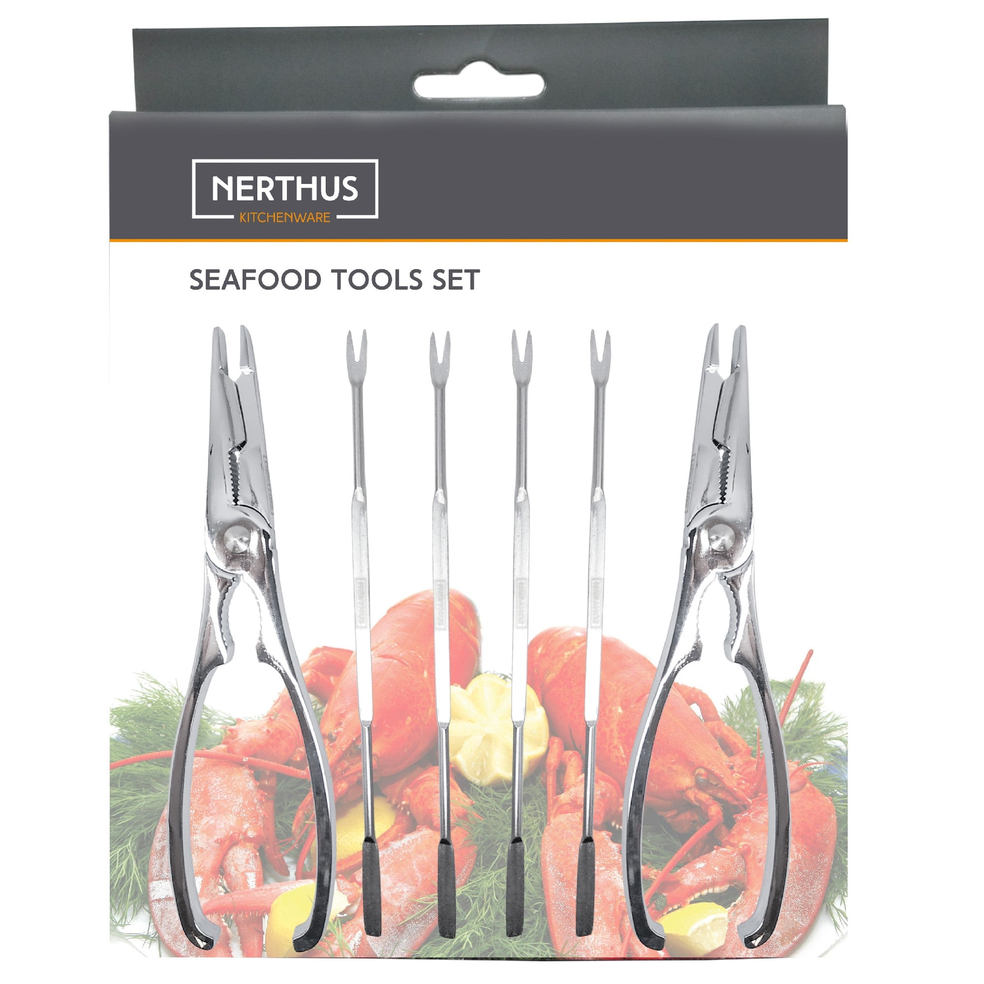 Set de utensilios para marisco con tenazas y pinchos