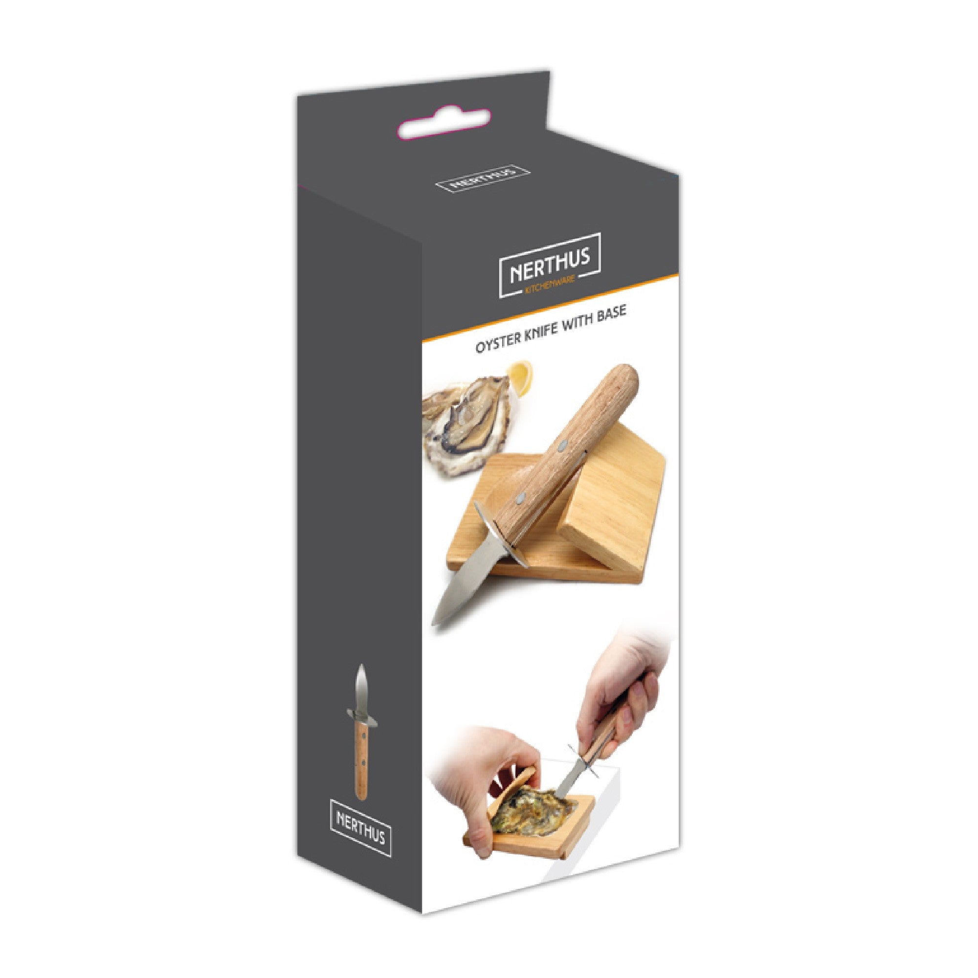 Cuchillo para ostras con base de madera antideslizante