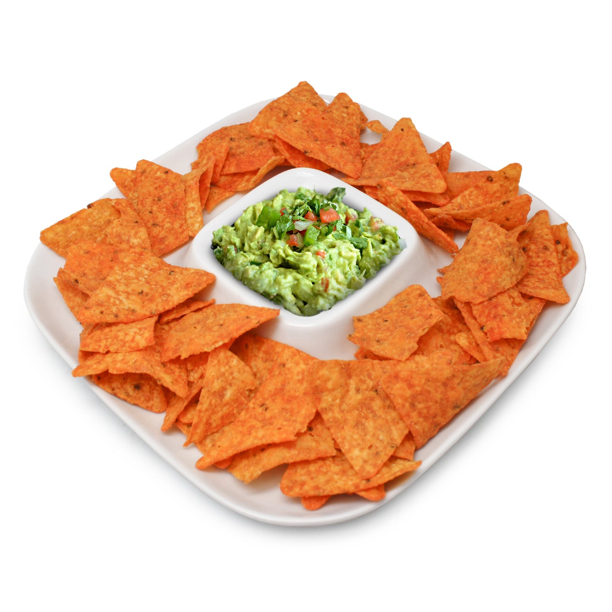 Plato Cuadrado para Snacks de Porcelana con Centro para Salsa