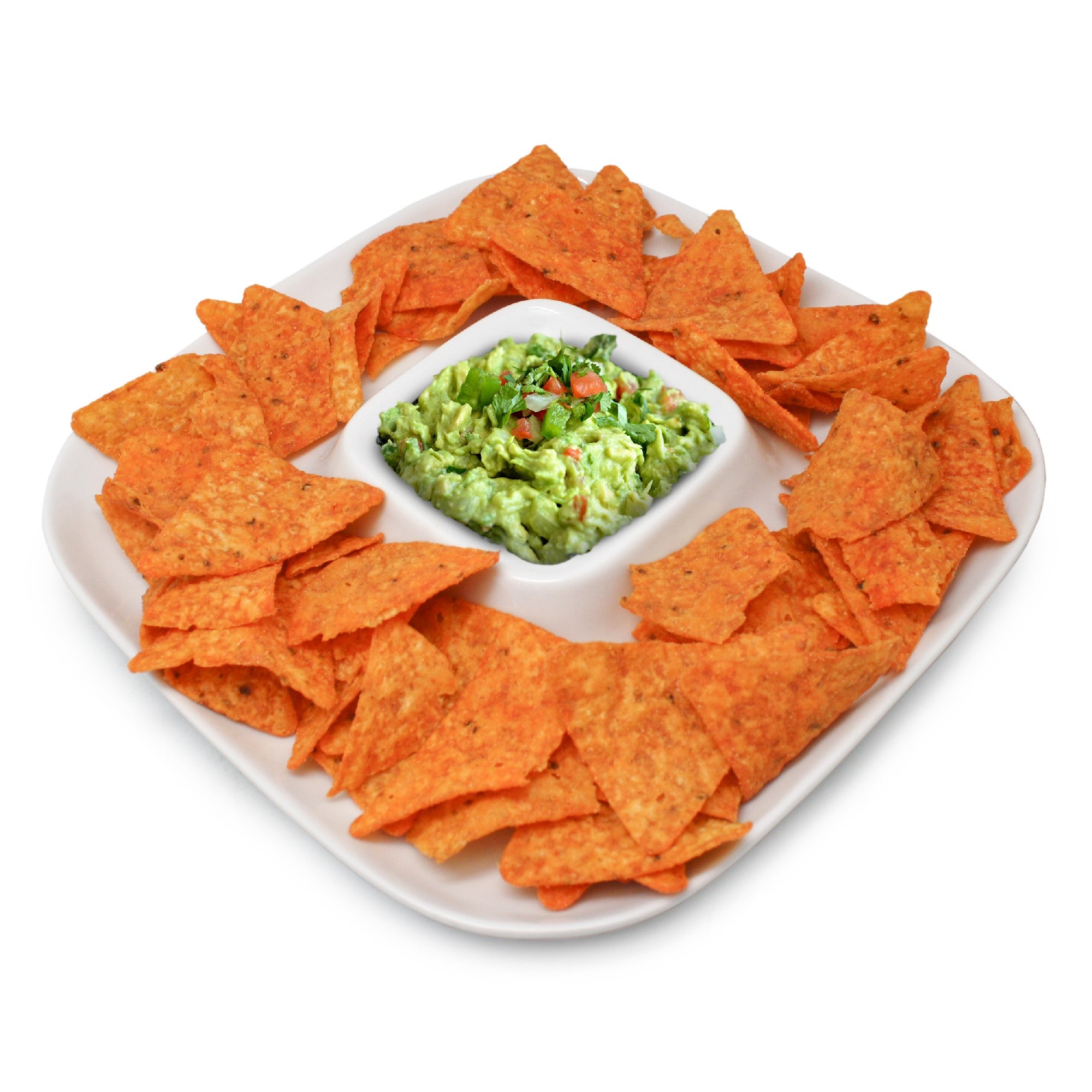 Plato Cuadrado para Snacks de Porcelana con Centro para Salsa