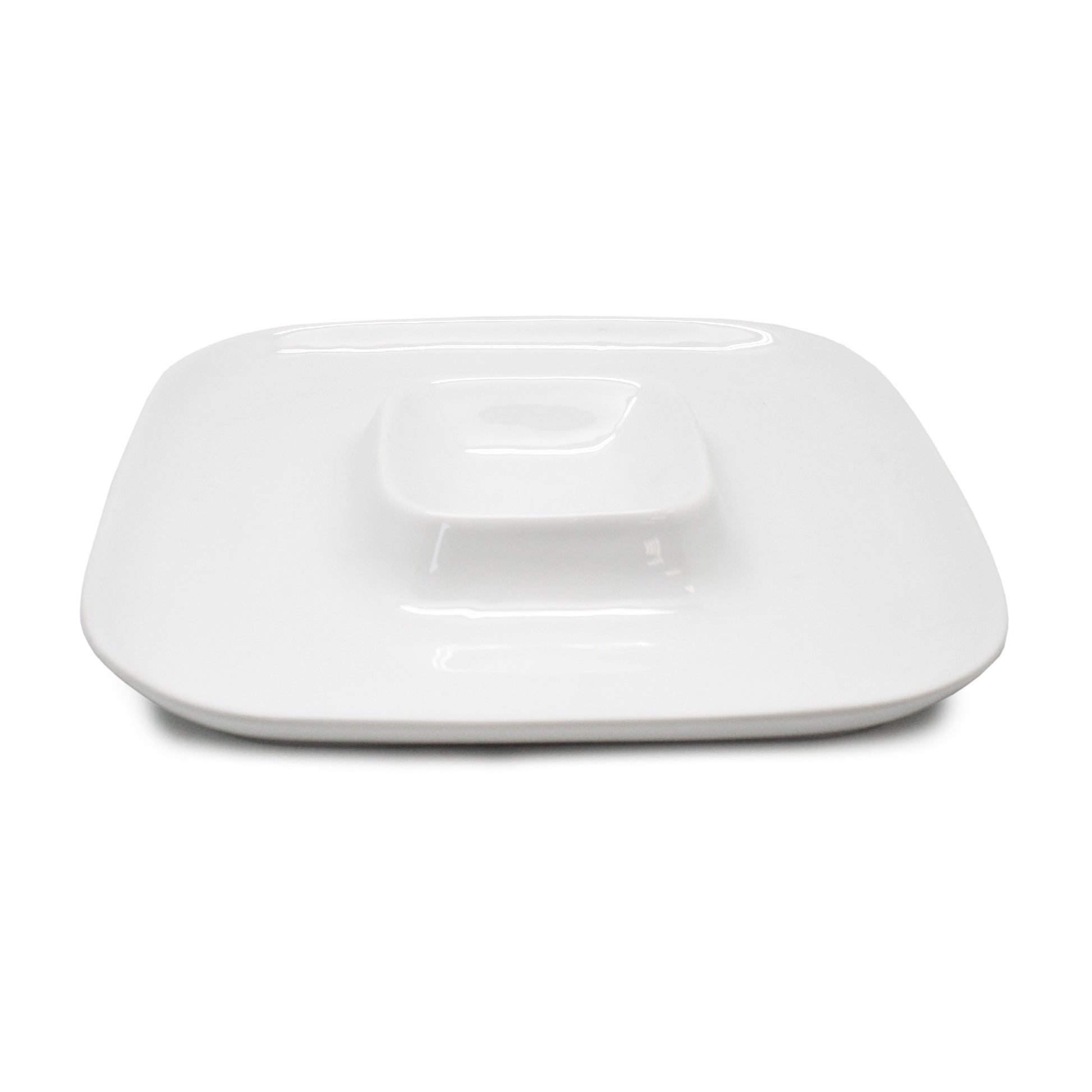 Plato Cuadrado para Snacks de Porcelana con Centro para Salsa