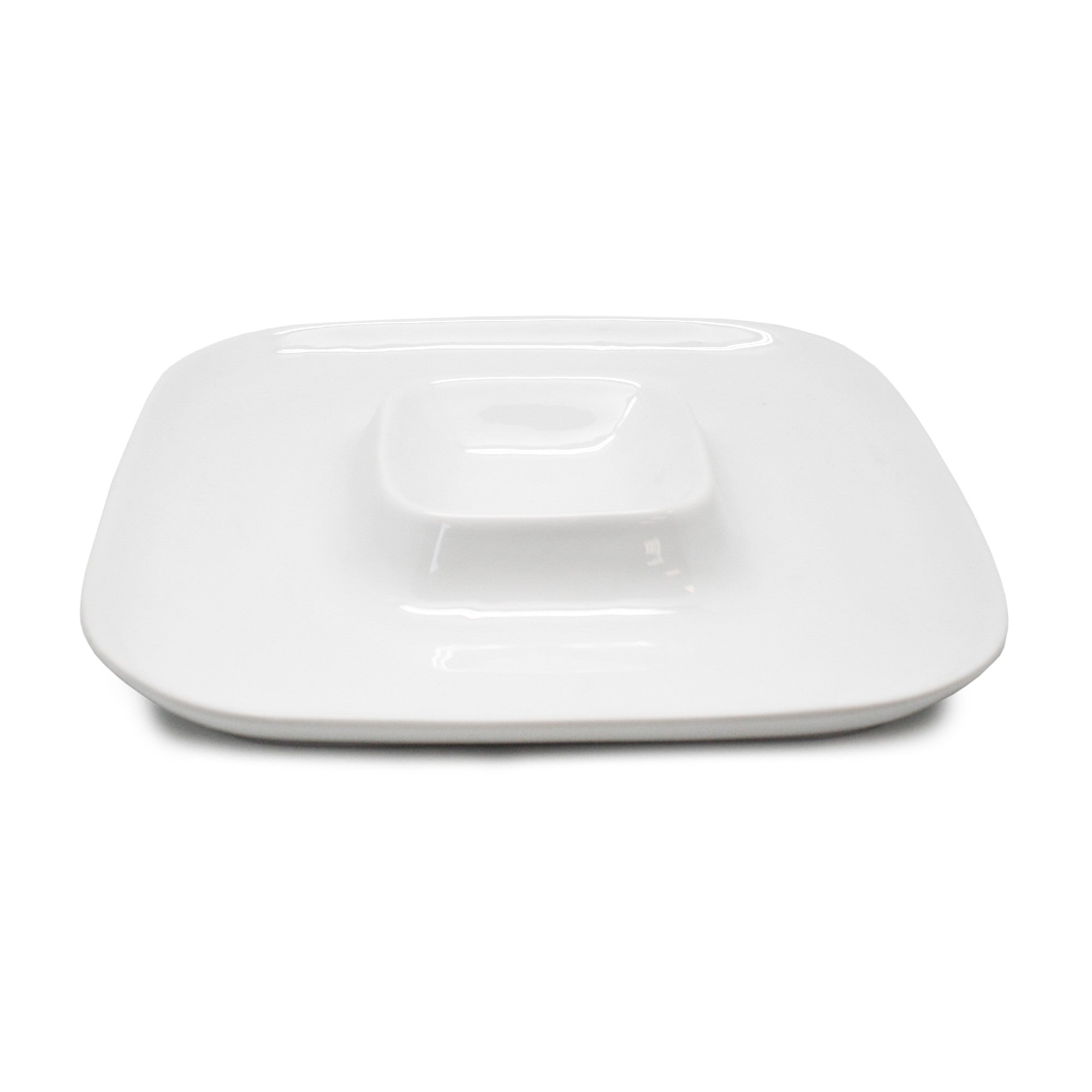 Plato Cuadrado para Snacks de Porcelana con Centro para Salsa
