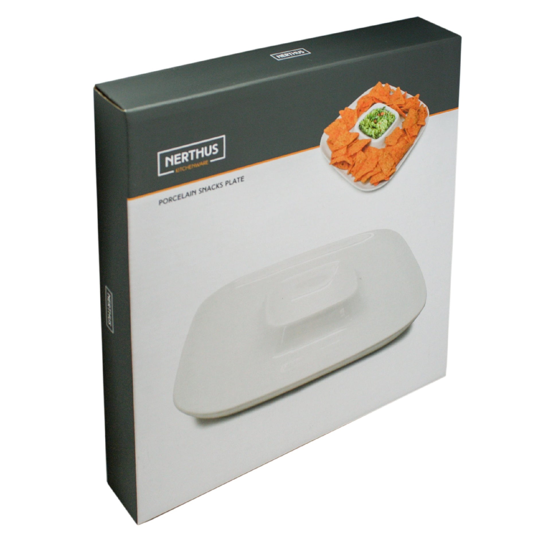 Plato Cuadrado para Snacks de Porcelana con Centro para Salsa