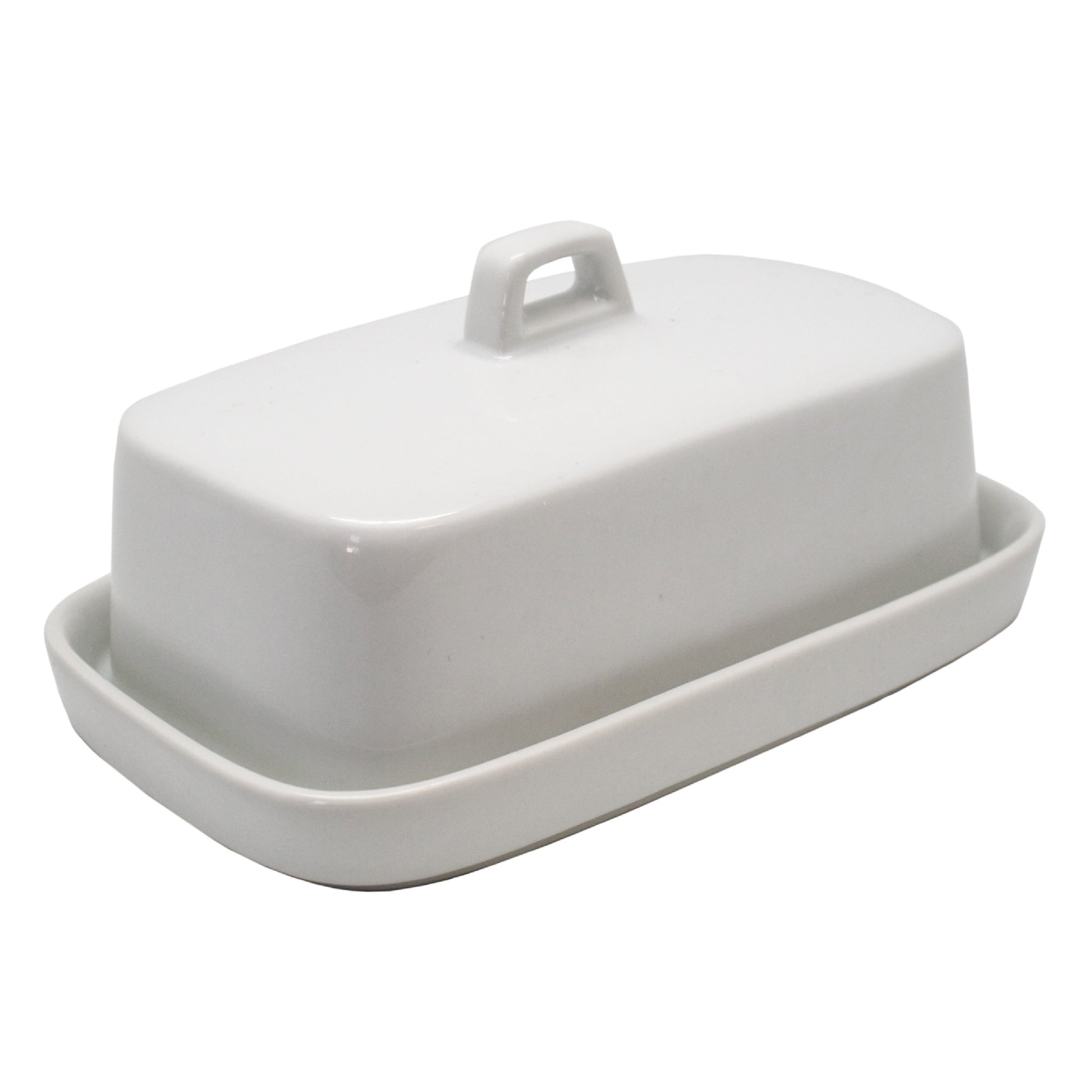 Mantequera de porcelana blanca con tapa