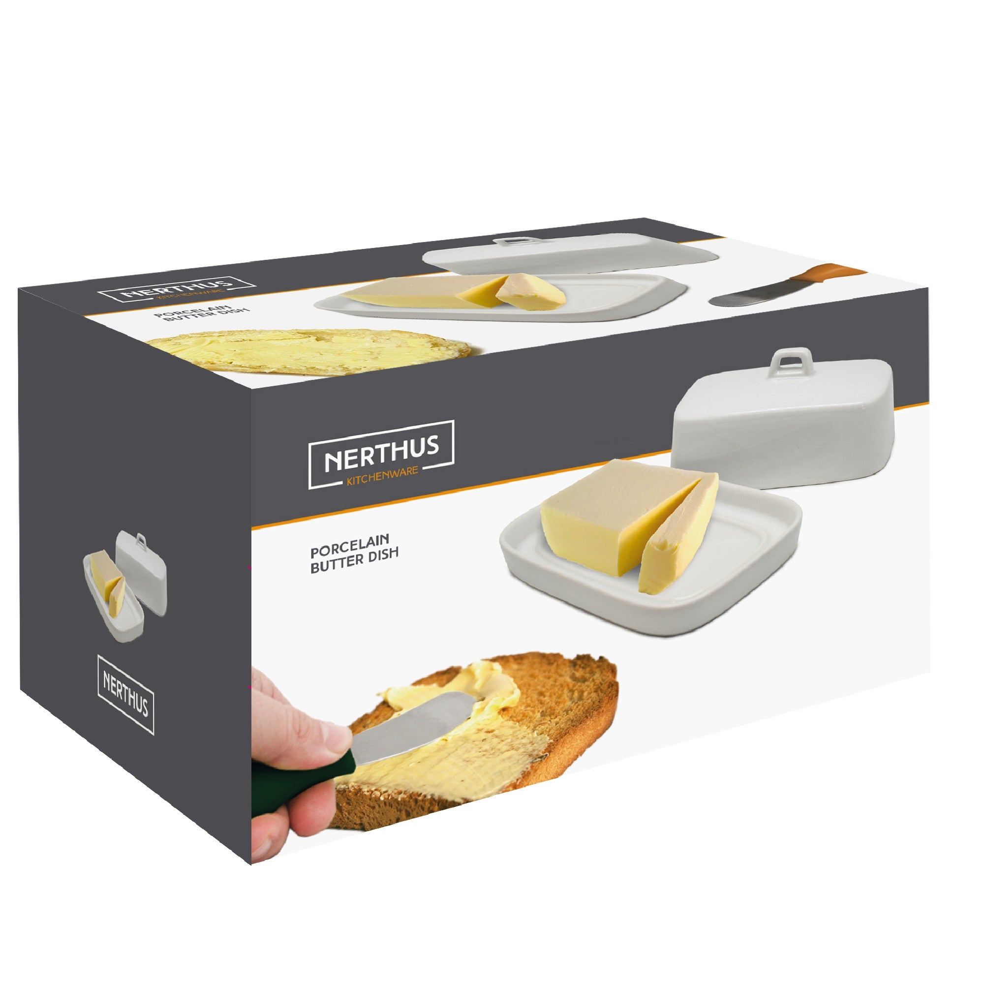 Mantequera de porcelana blanca con tapa