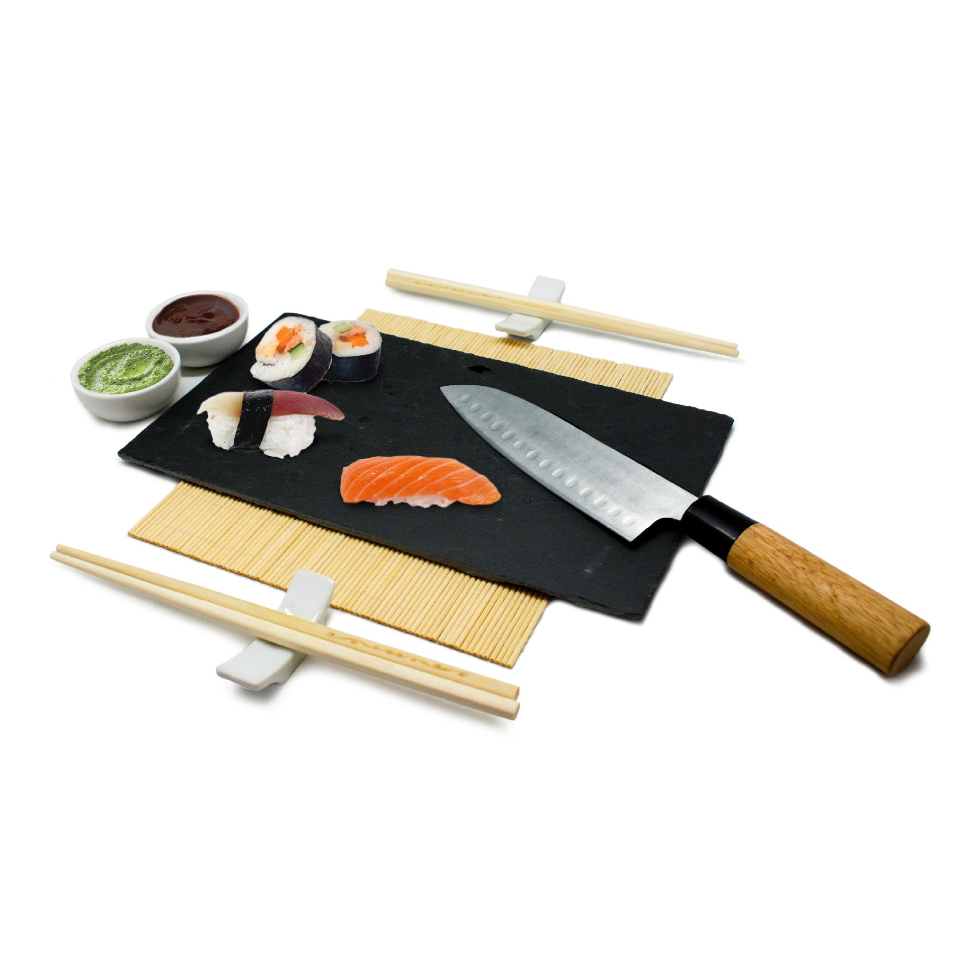 Set de sushi con cuchillo, pizarra y accesorios