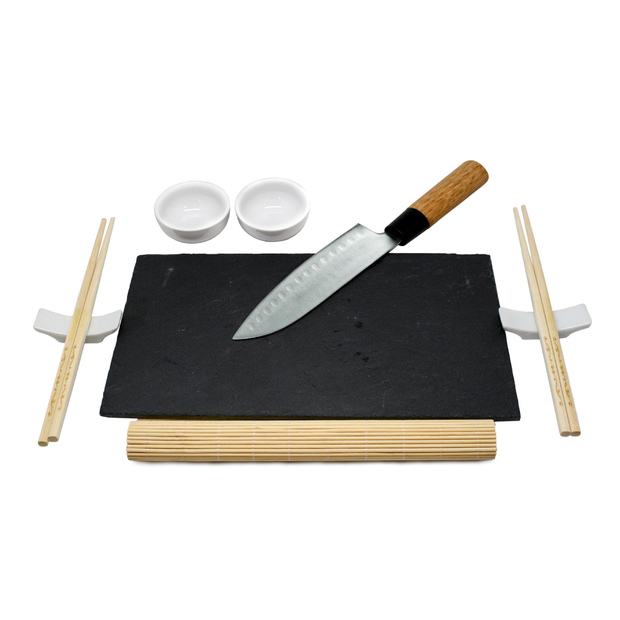 Set de sushi con cuchillo, pizarra y accesorios