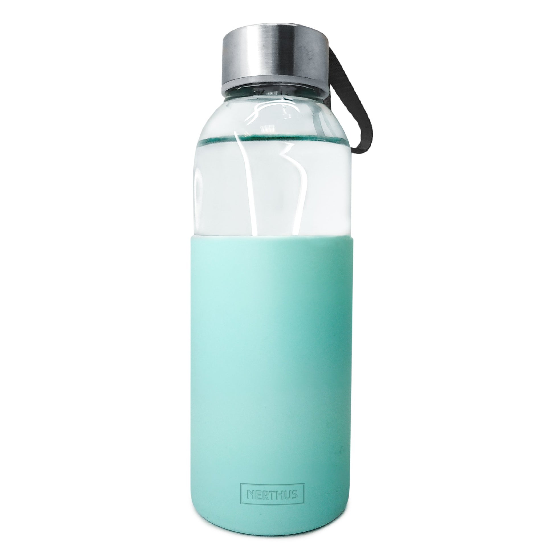 Botella de Cristal con Funda de Silicona Turquesa / 400 ml