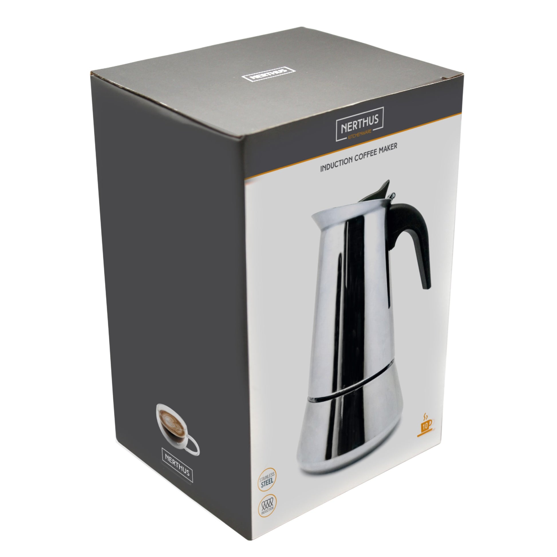 Cafetera Italiana Inducción Inoxidable 4 Tazas,6 Tazas,10 Tazas