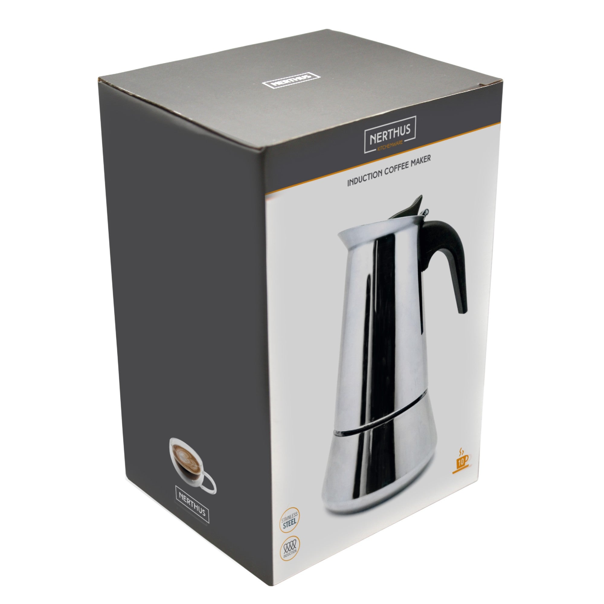 Cafetera Italiana Inducción Inoxidable 4 Tazas,6 Tazas,10 Tazas