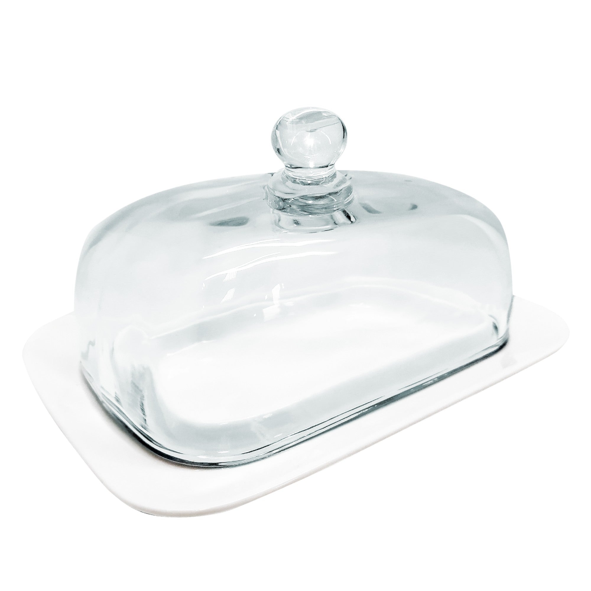 Mantequera de porcelana con tapa de cristal transparente
