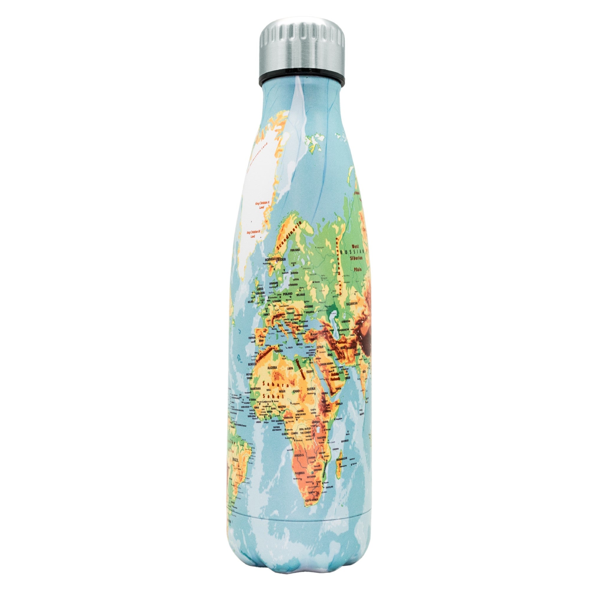 Botella Térmica Clásica de Acero Inoxidable – Doble Pared 500 ml / Mapa Mundi