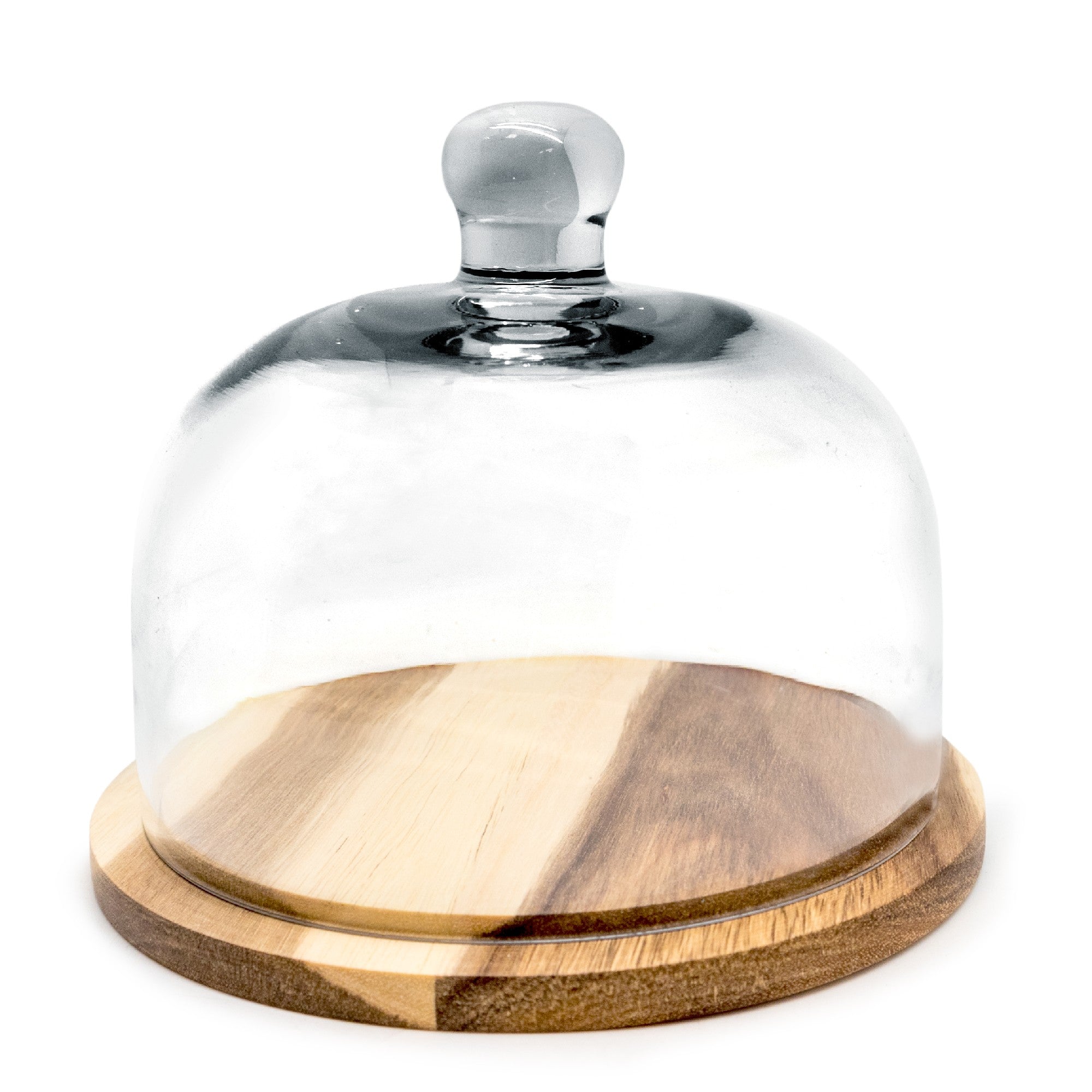 Quesera con base de madera y tapa de cristal