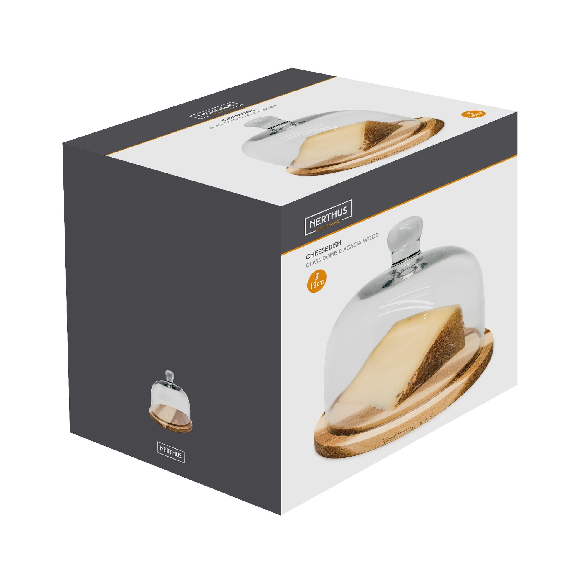 Quesera con base de madera y tapa de cristal