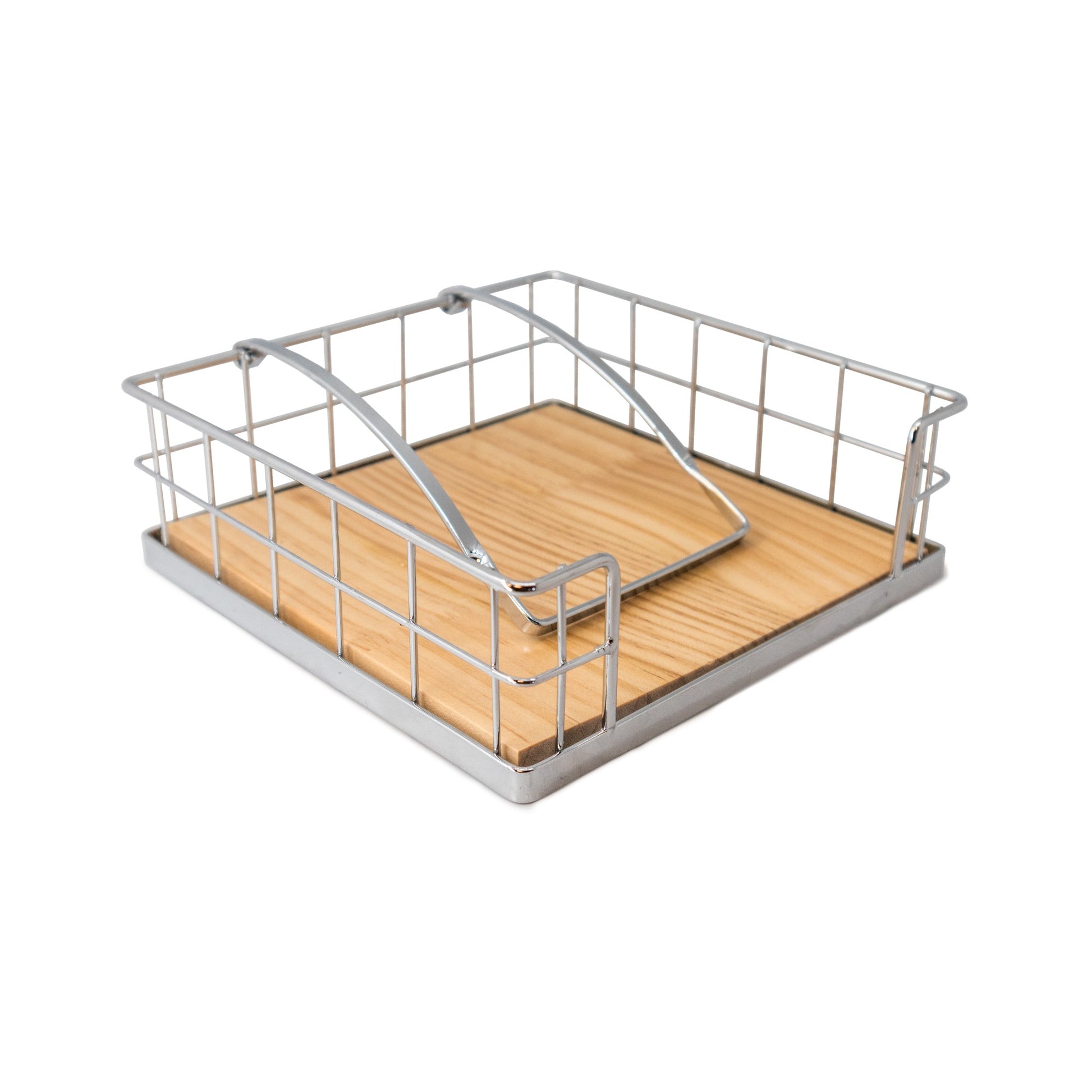 Servilletero metálico con base de madera