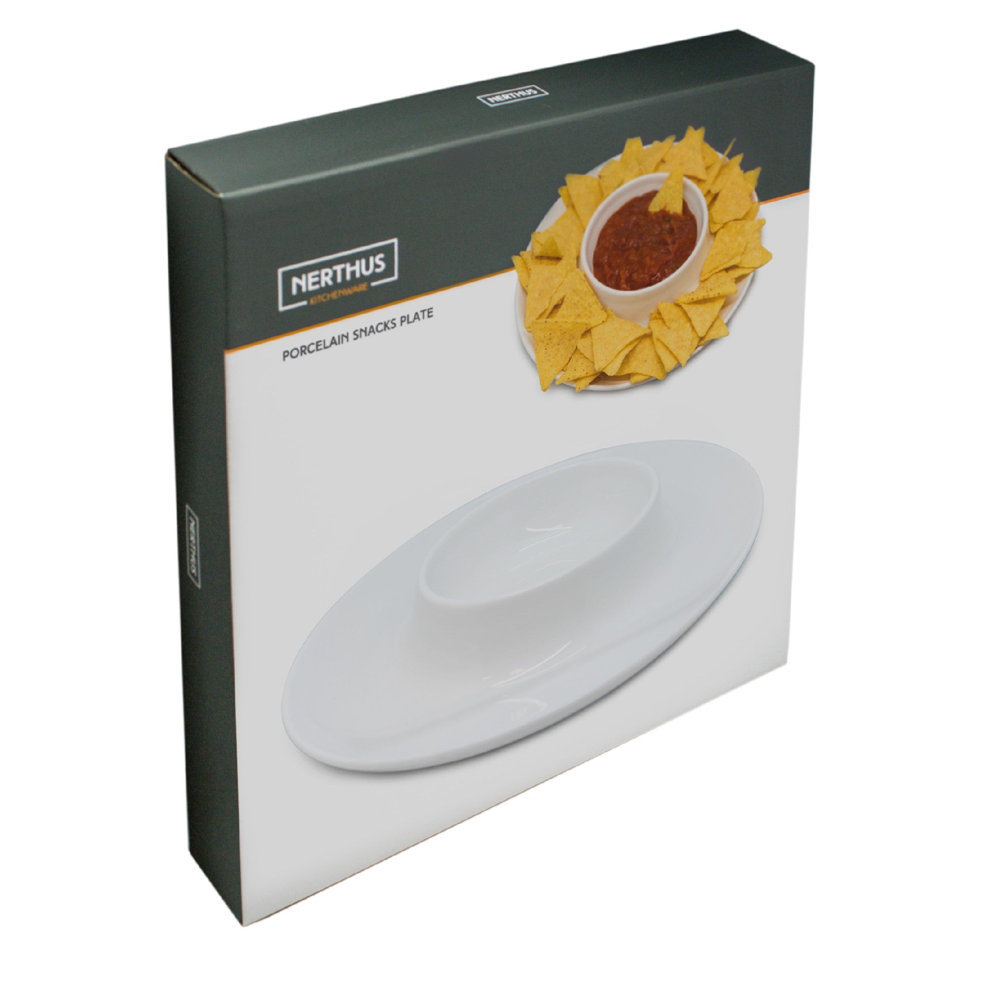 Plato Redondo para Snacks de Porcelana con Centro para Salsa