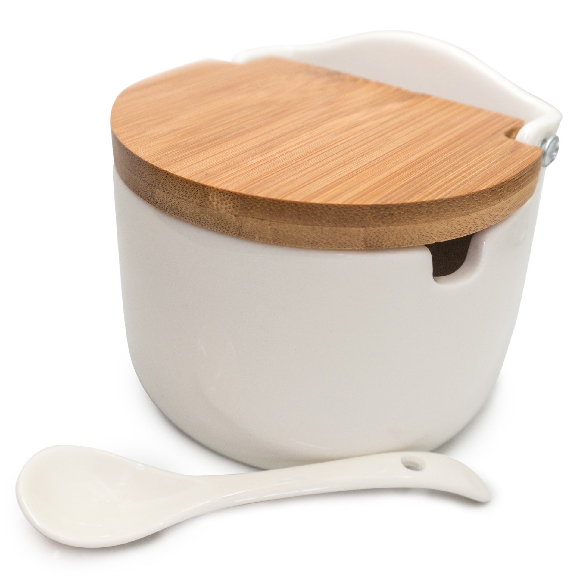 Salero de porcelana con tapa y cuchara incluida