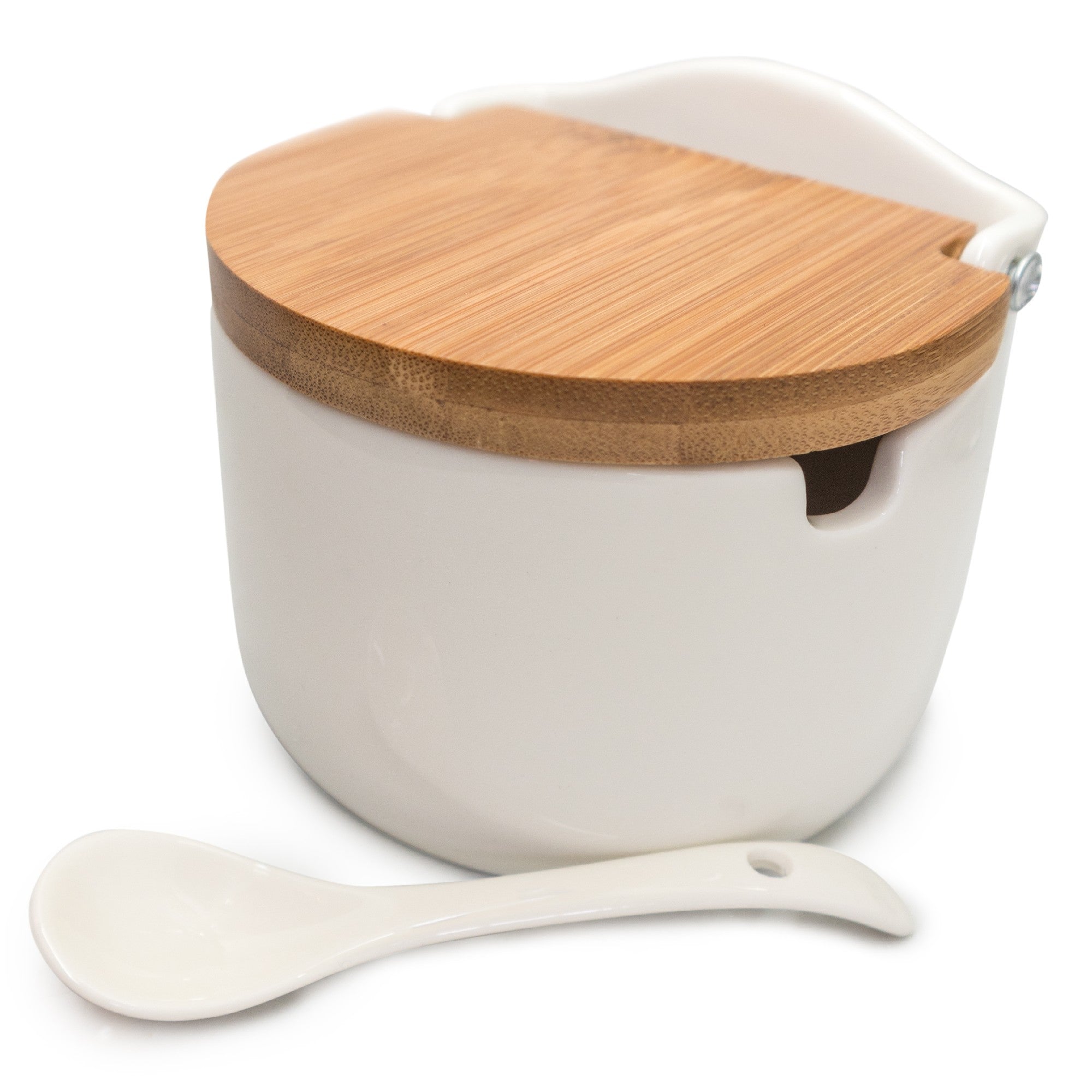 Salero de porcelana con tapa y cuchara incluida