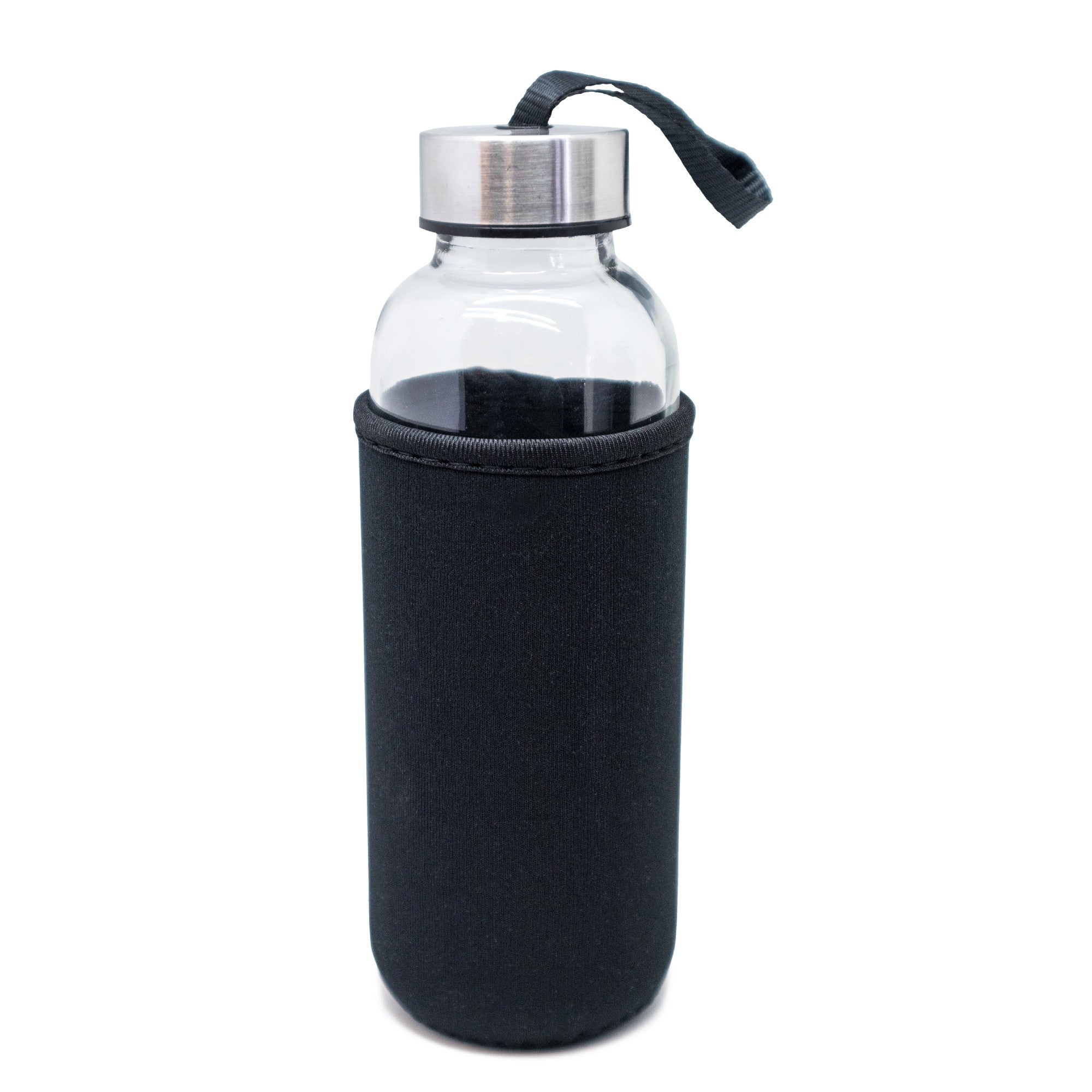 Botella de Cristal con Funda de Neopreno Negro / 400 ml
